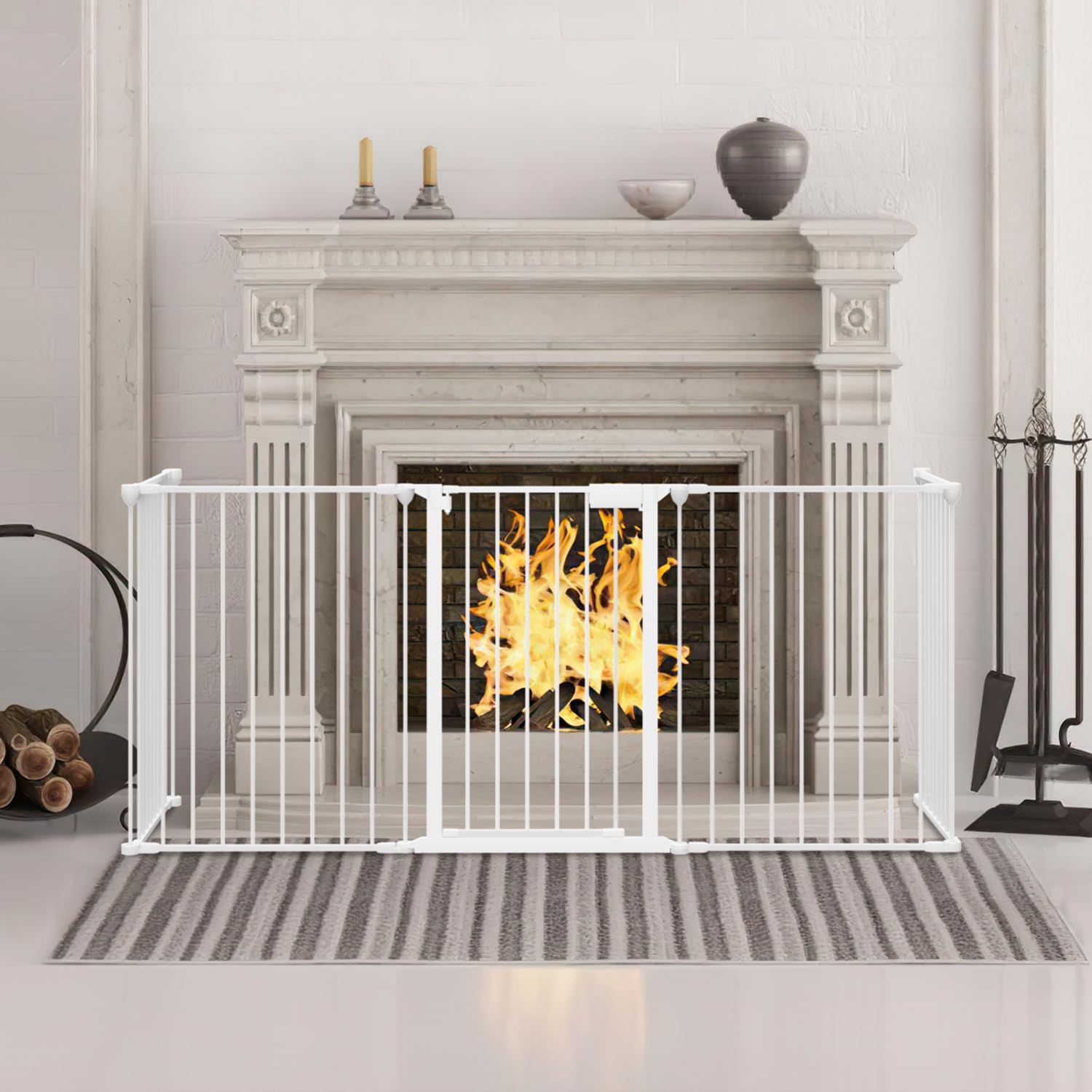 Tubiaz Cancelletto per Bambini, 310 cm, 5 elementi, in metallo,Cancelletto per bambini e cani domestici, cancello per scale, cancelletto di protezione del forno, bianco