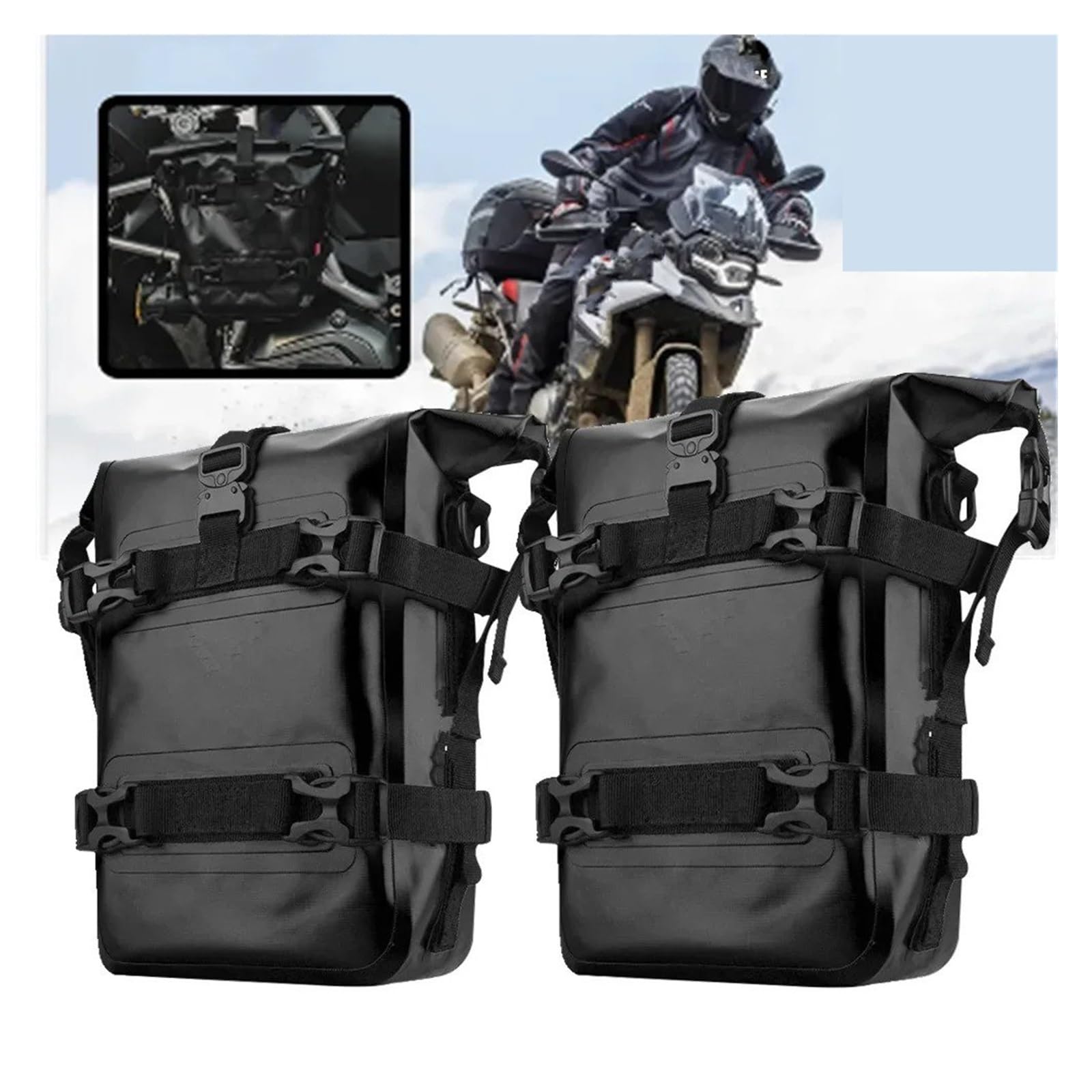 Borsa Moto Borsa Per Paraurti Moto 2 Pezzi Impermeabile 5L-8L Telaio Laterale Barra Protezione Portaoggetti Universale Strumenti Selle Motos Bagagli | 2PCS Black