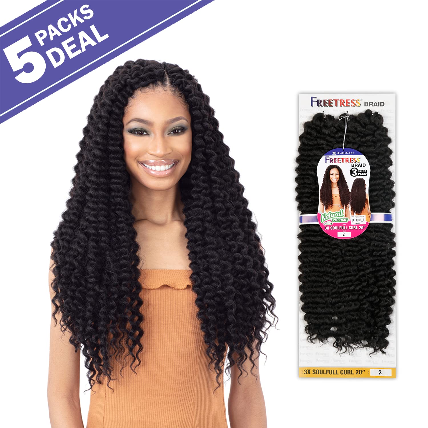 FREETRESS BRAIDS Crochet Natural Volume 3X Soulfull Curl 20inch (5-pack, T30)