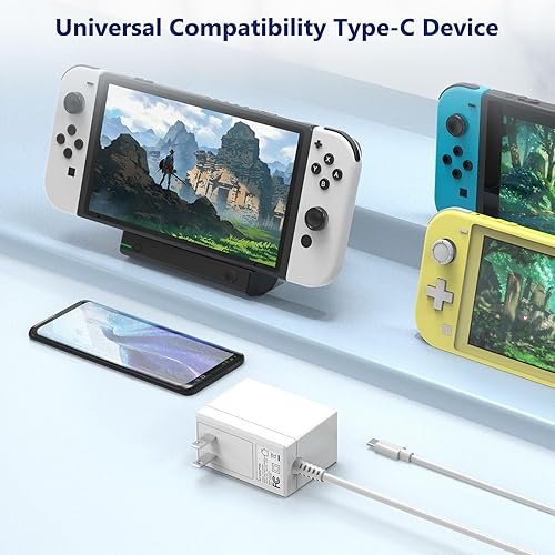 Miniatura 2 de YCCSKY Cargador para Nintendo S-Witch, adaptador de CA de 39 W para interruptor, cargador de pared de viaje rápido con cable USB C de 5 pies, fuente