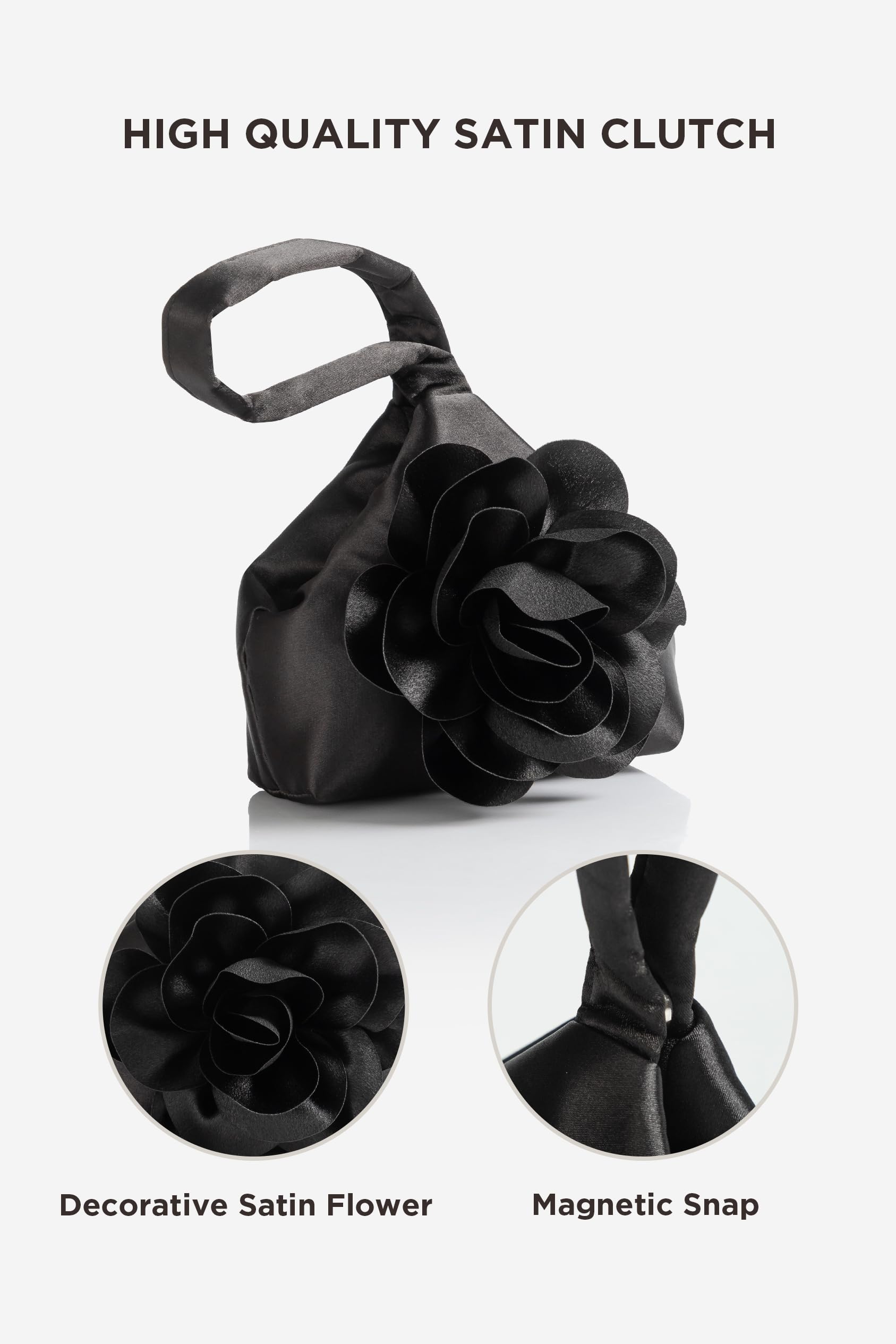 BABEYOND Clutch Purses for Women - Evening Bags Flower Satin Handbag Classy Wristlet Purse for Party Daily Wedding