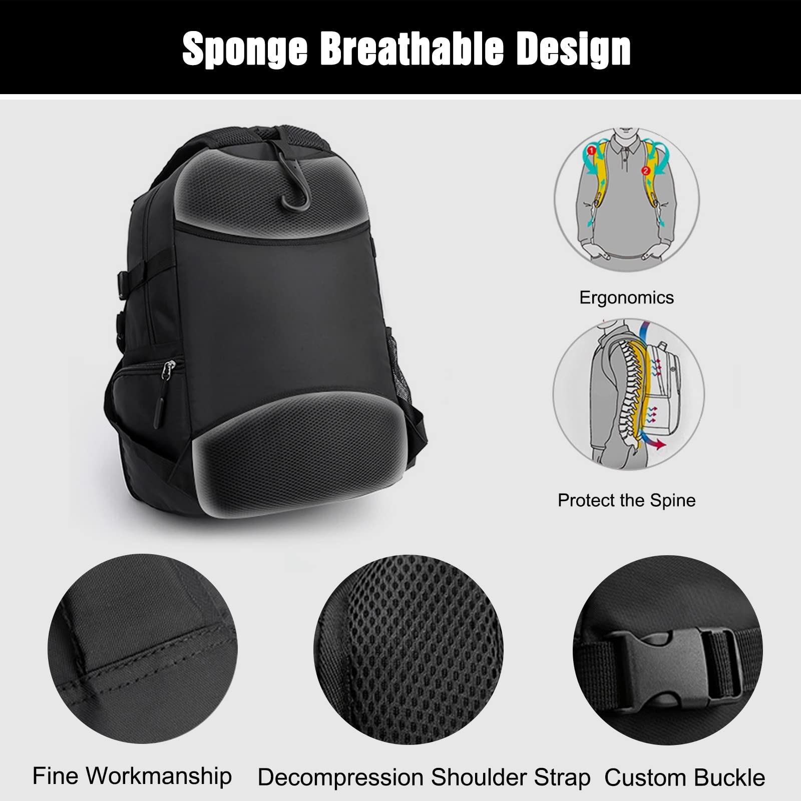 FANDARE Sac à dos de basket-ball Grand sac de sport avec poche à balles séparée & Compartiment chaussures Sacs à dos pour 15,6 pouces ordinateur portable pour le football, Volley-ball,Voyager,Étudiant