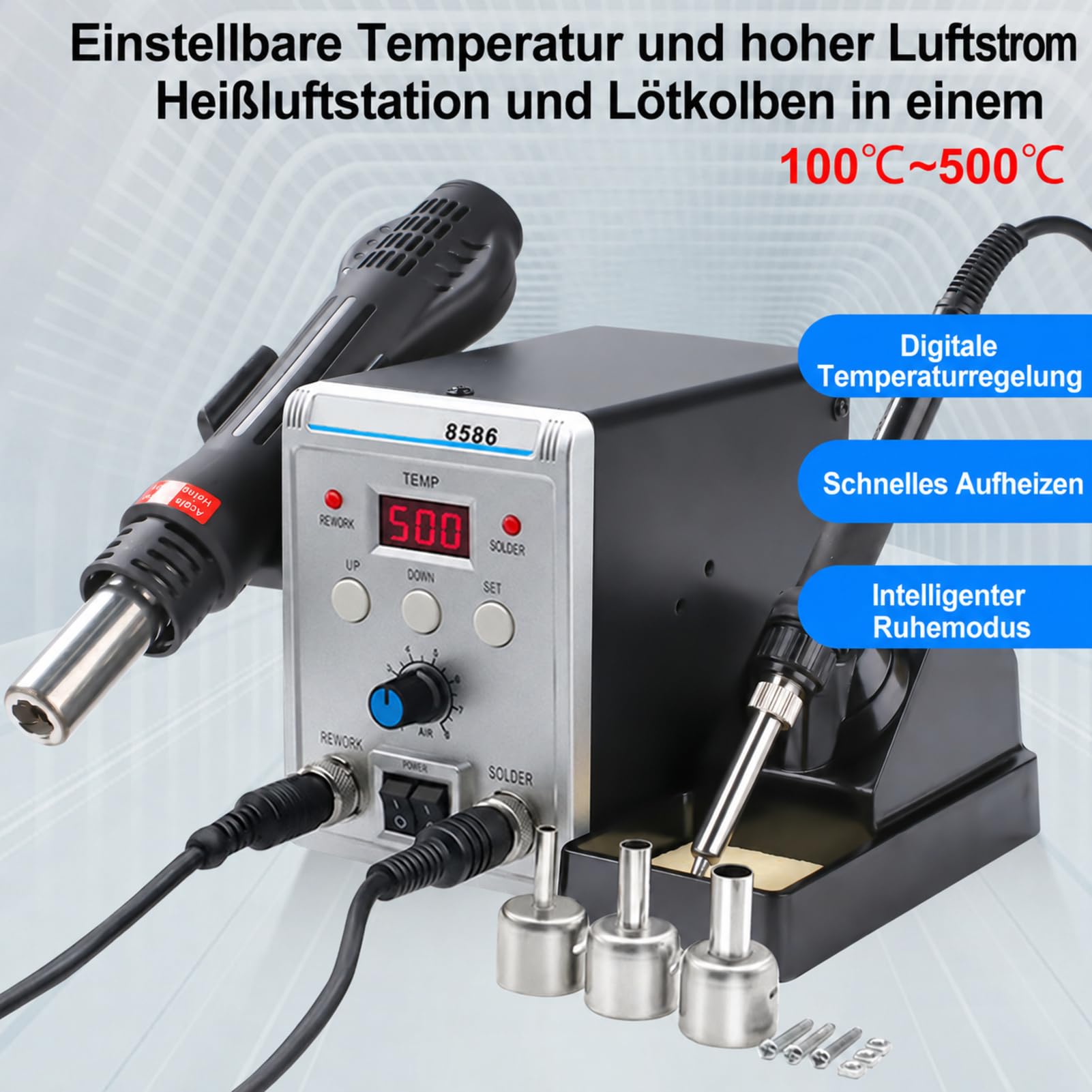 DEWIN Heissluft Lötstation, 700W 2-in-1 Rework Station Heißluft Lötstation