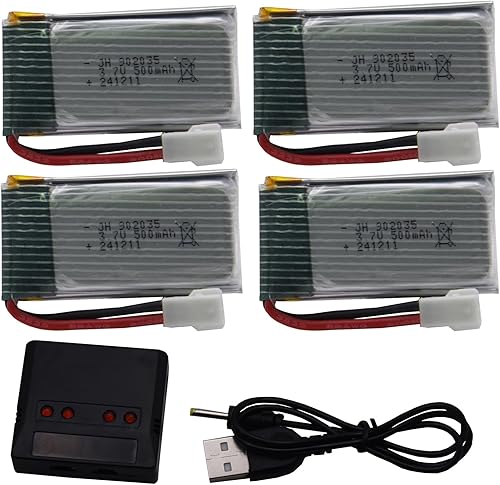 Miniatura 2 de Blomiky Paquete de 4 baterías y cargador Lipo de 3.7 V 500 mAh 1.85 Wh 25C MX2..0 Enchufe Lipo y cargador adecuado para Syma X5C X5 RC Quadcopter