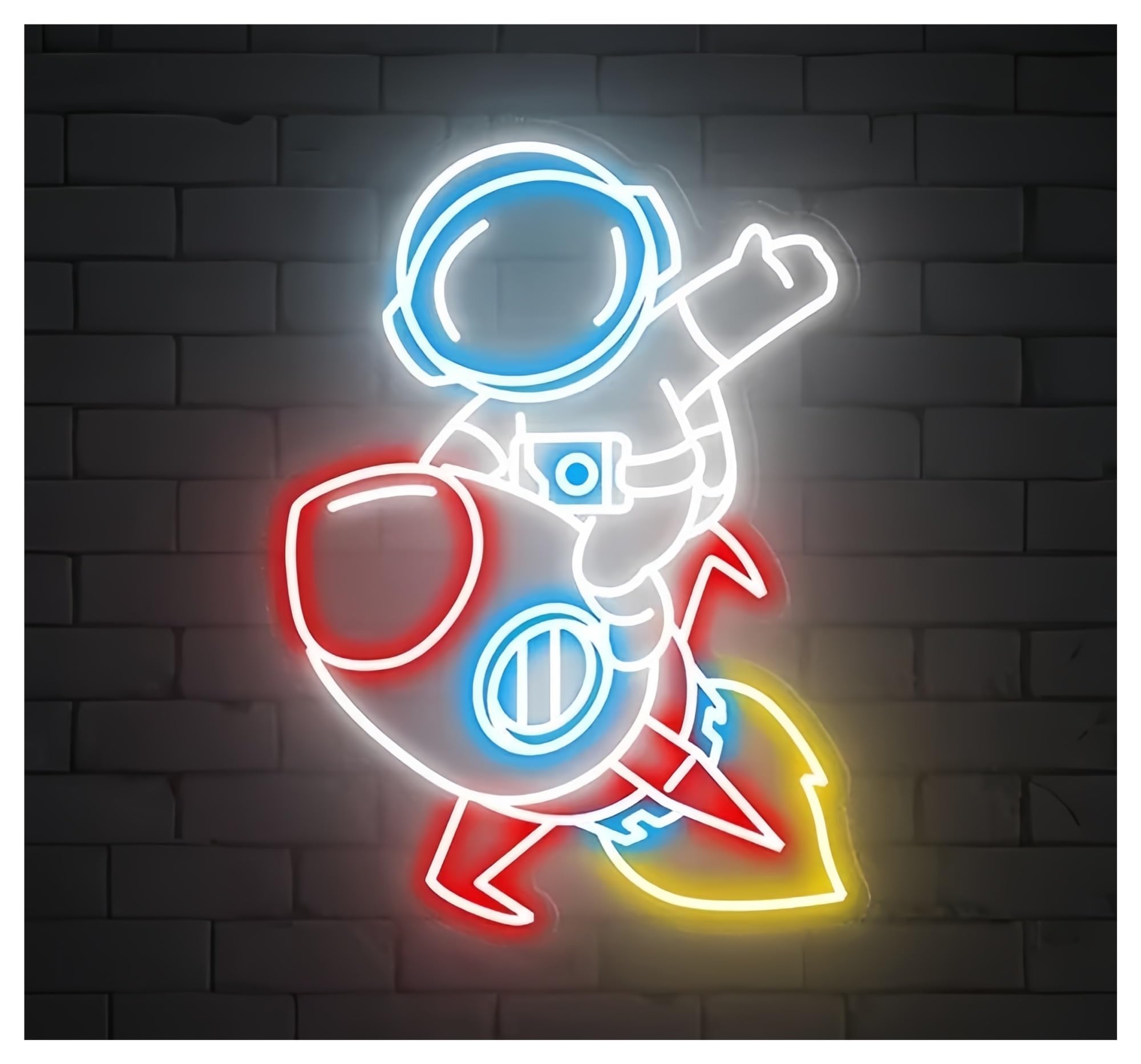 Shouxi C Sign Lamp Ute Astronaut Riding Rocket Neon Sign For Kids Room Bedroom Wall Art Decor 60Cm(C)