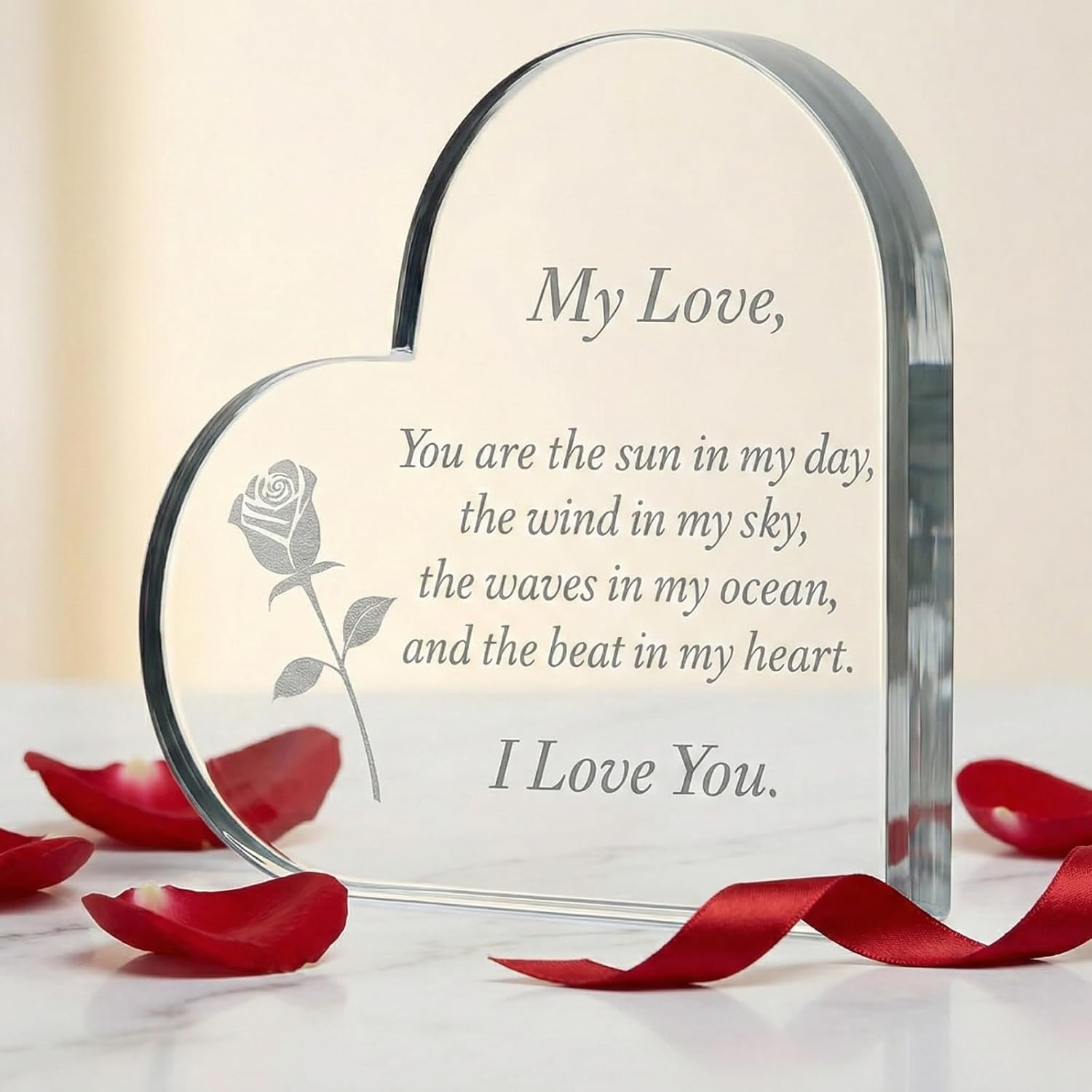Gift for Anniversary to Wife, Her – Engraved Wooden Set 'To My Love' with Crystal Engraved Heart & 24K Gold Dipped Rose – Romantic Valentines Gifts for Women, Girlfriend, Unique Love Gift Idea