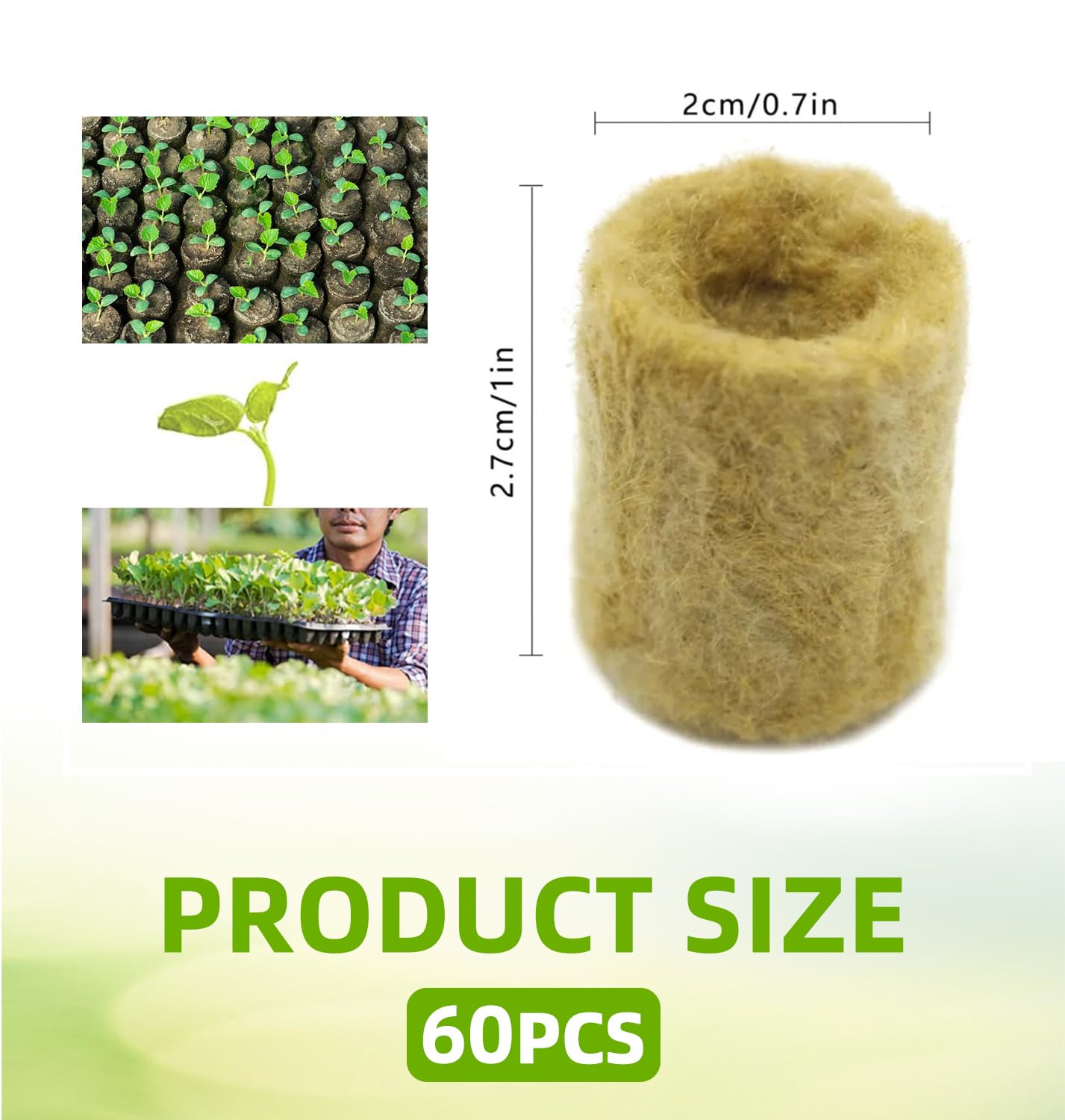 60 Pezzi Cubetti di Lana di Roccia: 2×2.7cm Lana di Roccia per Coltivazione, Tappi per Piante in Lana di Roccia Idroponica, Blocco in Lana di Roccia, Roccia Cubi di Lana per Coltivazione