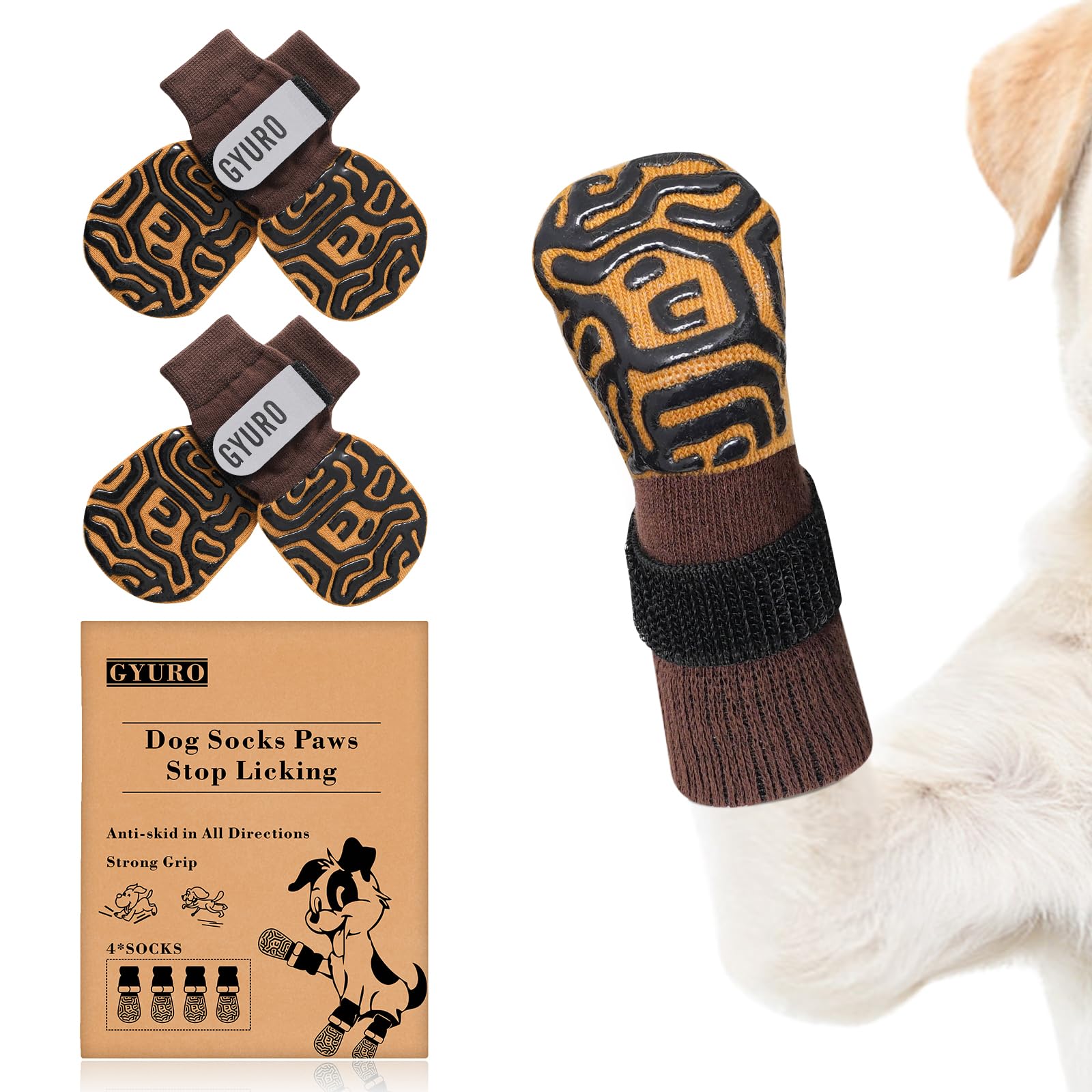 GYURO Anti Slip Dog Socks to Prevent Licking Paws, Small Medium Large Senior Dogs, Traction Control Dog Paw Protectors for Hardwood Floors (Brown, XS) — image 1