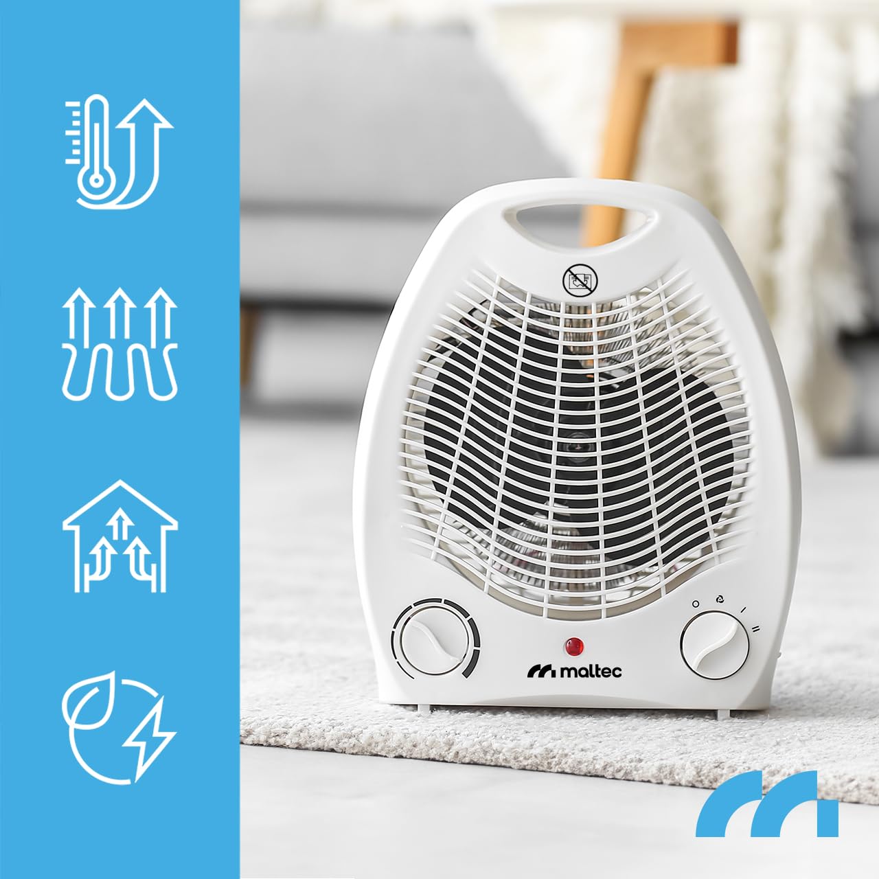 MalTec 5902020587026 Termowentylator Termo Heater 2001, Turbo Mocny, Farelka Elektryczna, Grzejnik na Prąd, Energooszczędny, Bezpieczny, Regulacja 0-1000 - 2000 W, Biały