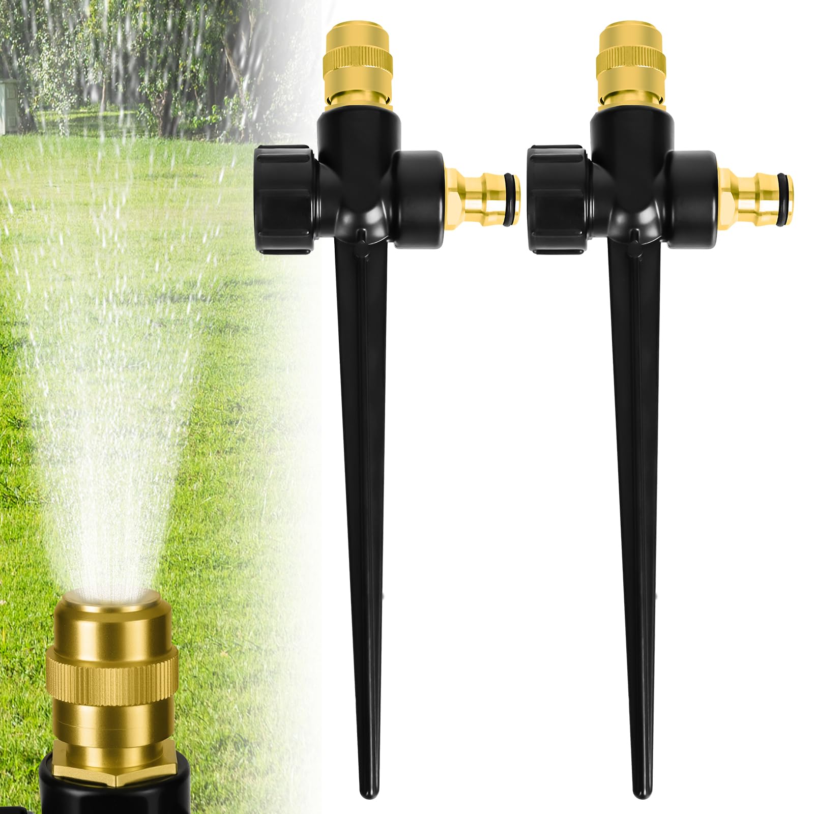 2 Stück Rasensprinkler aus Metall für den Garten | Einstellbarem Garten Sprühregner,Automatischer Garten-Wassersprinkler,360° Große Flächenabdeckung für Rasen,Gartenbewässerung