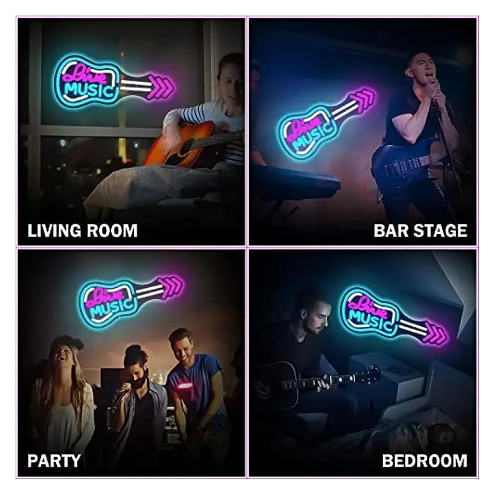 Luci al Neon Da Parete Insegna Al Neon Live Music A Forma Di Chitarra Per Decorazioni Da Parete, Luci Dimmerabili, Alimentazione Tramite USB, Per Illuminate, 42cm×19cm