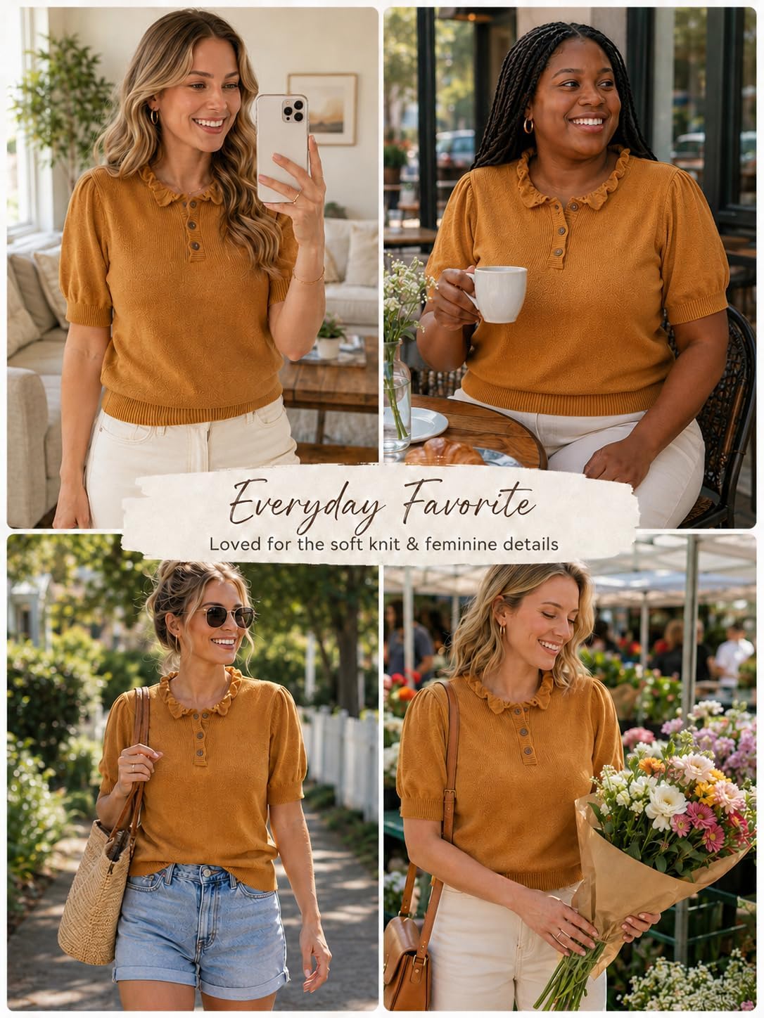 Short Sleeve Sweater for Women Ruffle Crewneck Puff Sleeve Trendy Pullover Knit Tops 2026 Lightweight