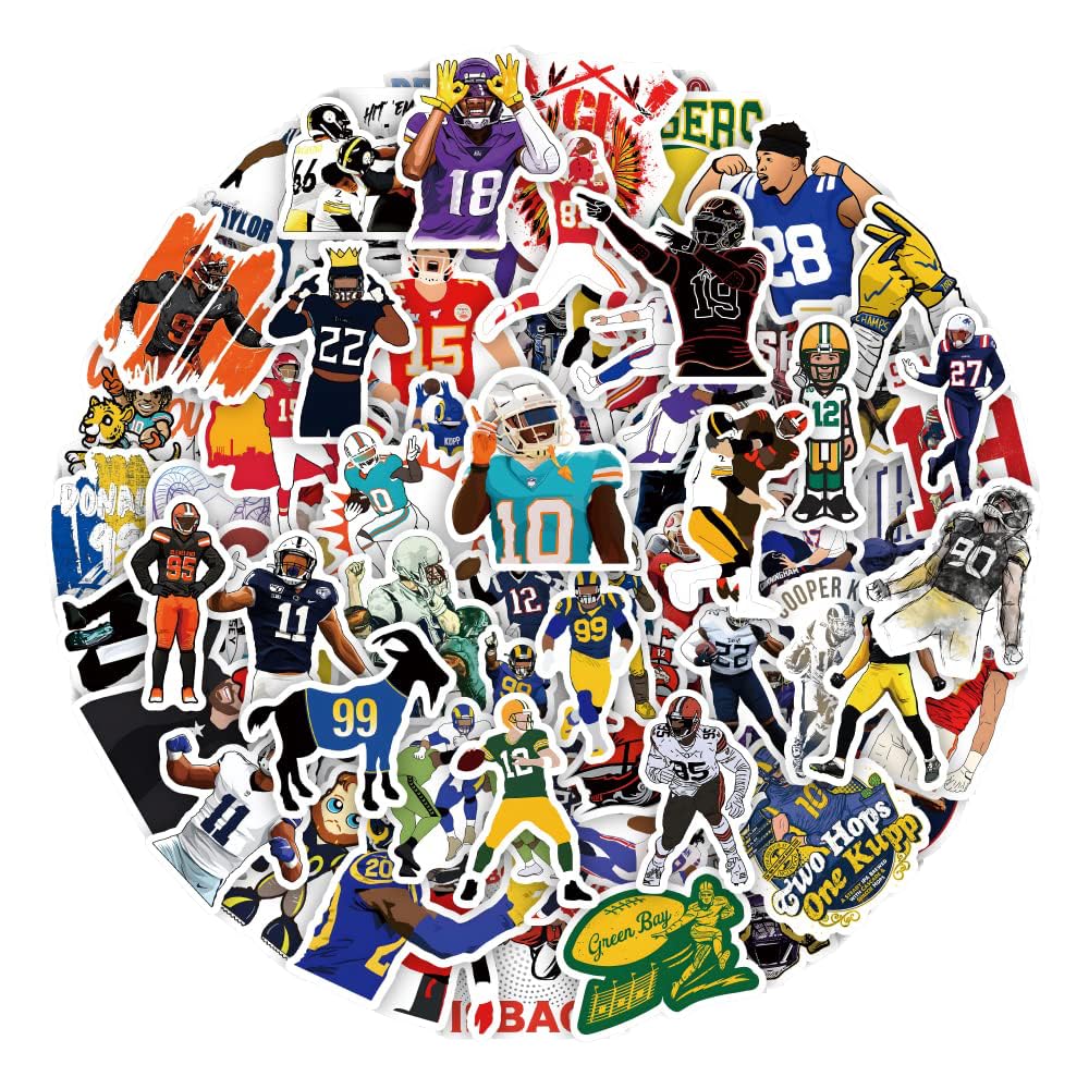 American Football Stickers for Rugby Team Fans(100pcs) Vinyl Waterproof Stickers for Water Bottles Teens Boys Luggage Motorcycle Snowboard