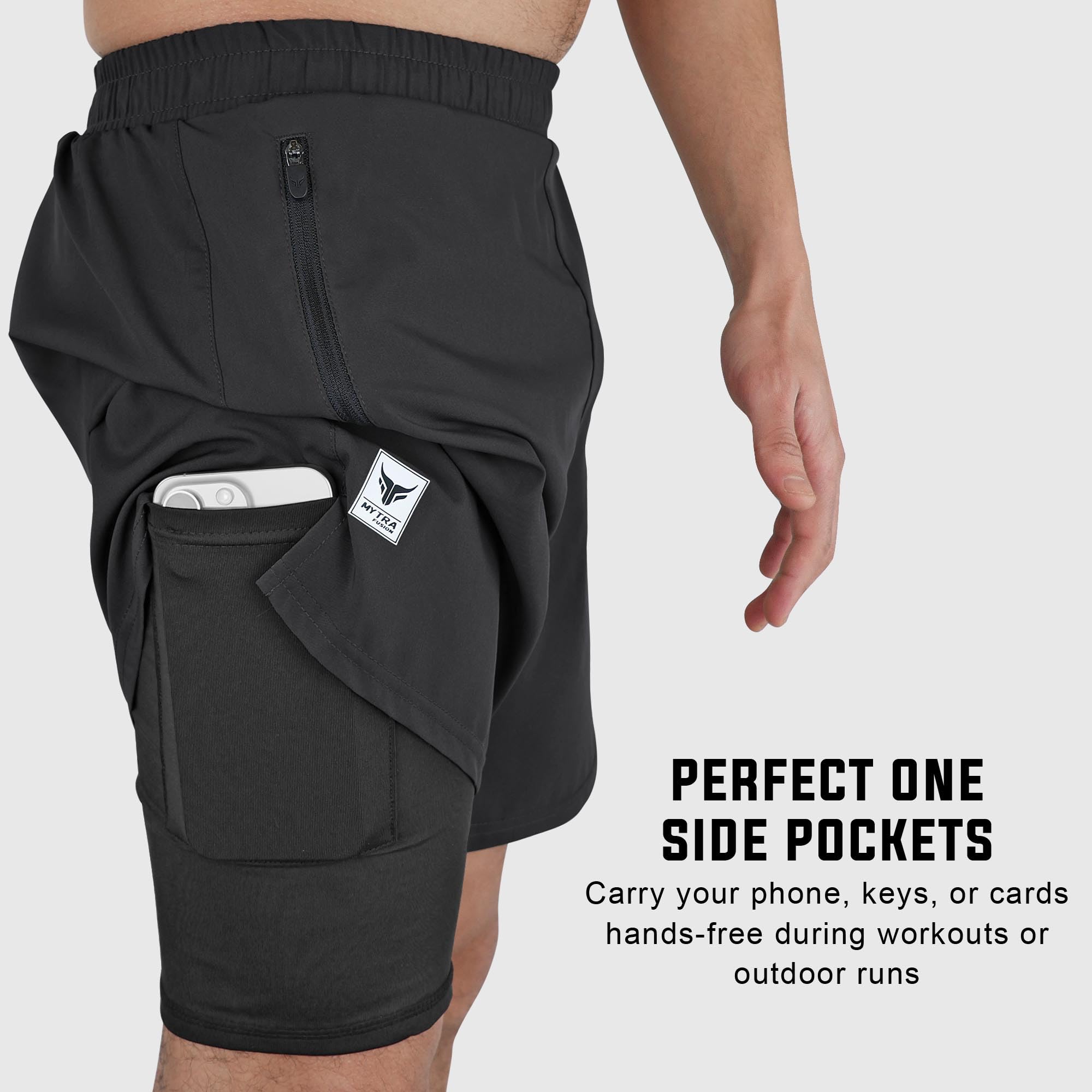 Mytra Fusion Short Running Homme 2 en 1 Short Musculation Homme pour de Multiples usages Respirant et léger Séchage Rapide Entraînement de Fitness Short Sport Homme