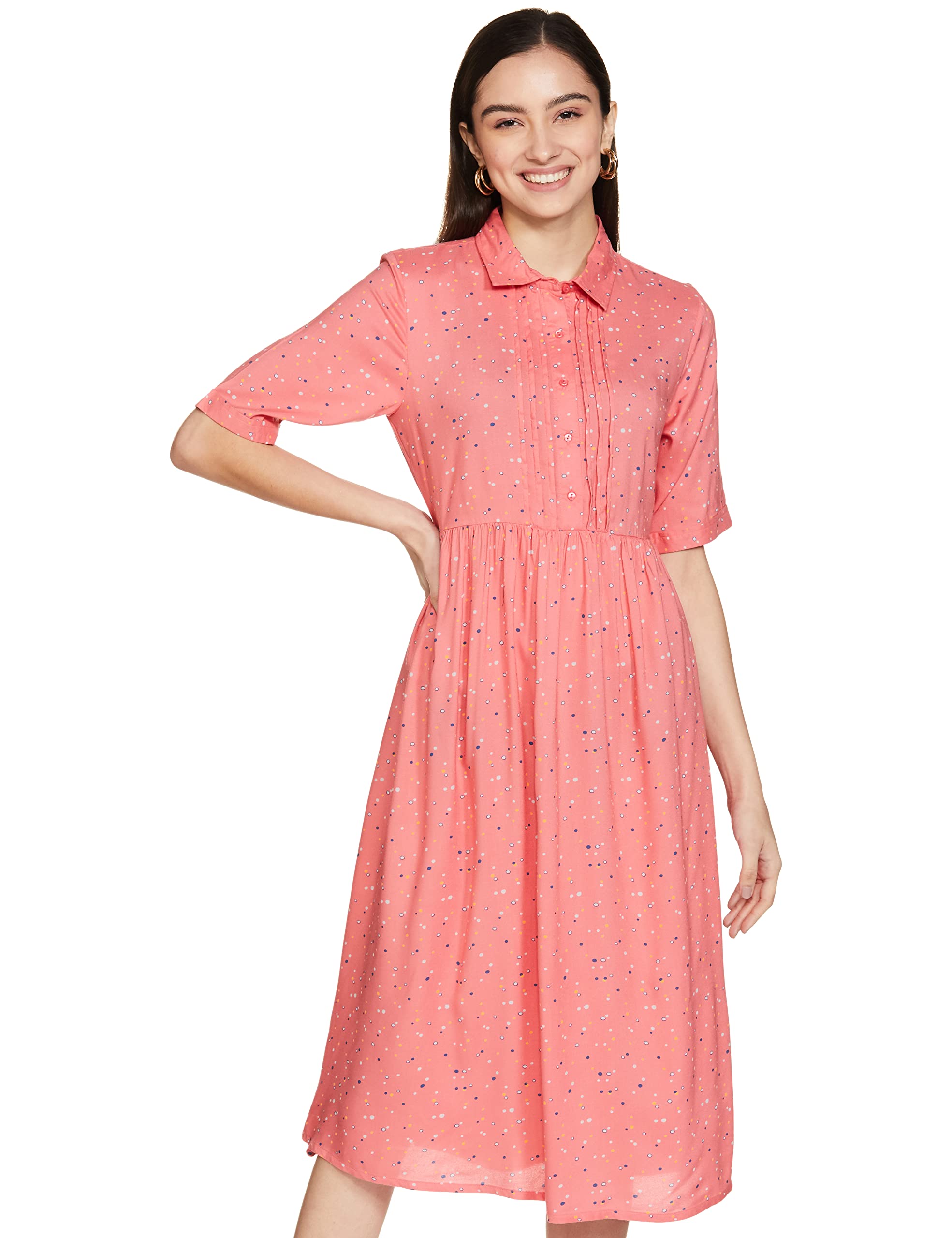 Amazon Brand - SymbolWomen's Rayon Fit and Flare One Piece Midi Length Dress | Available in Plus Size