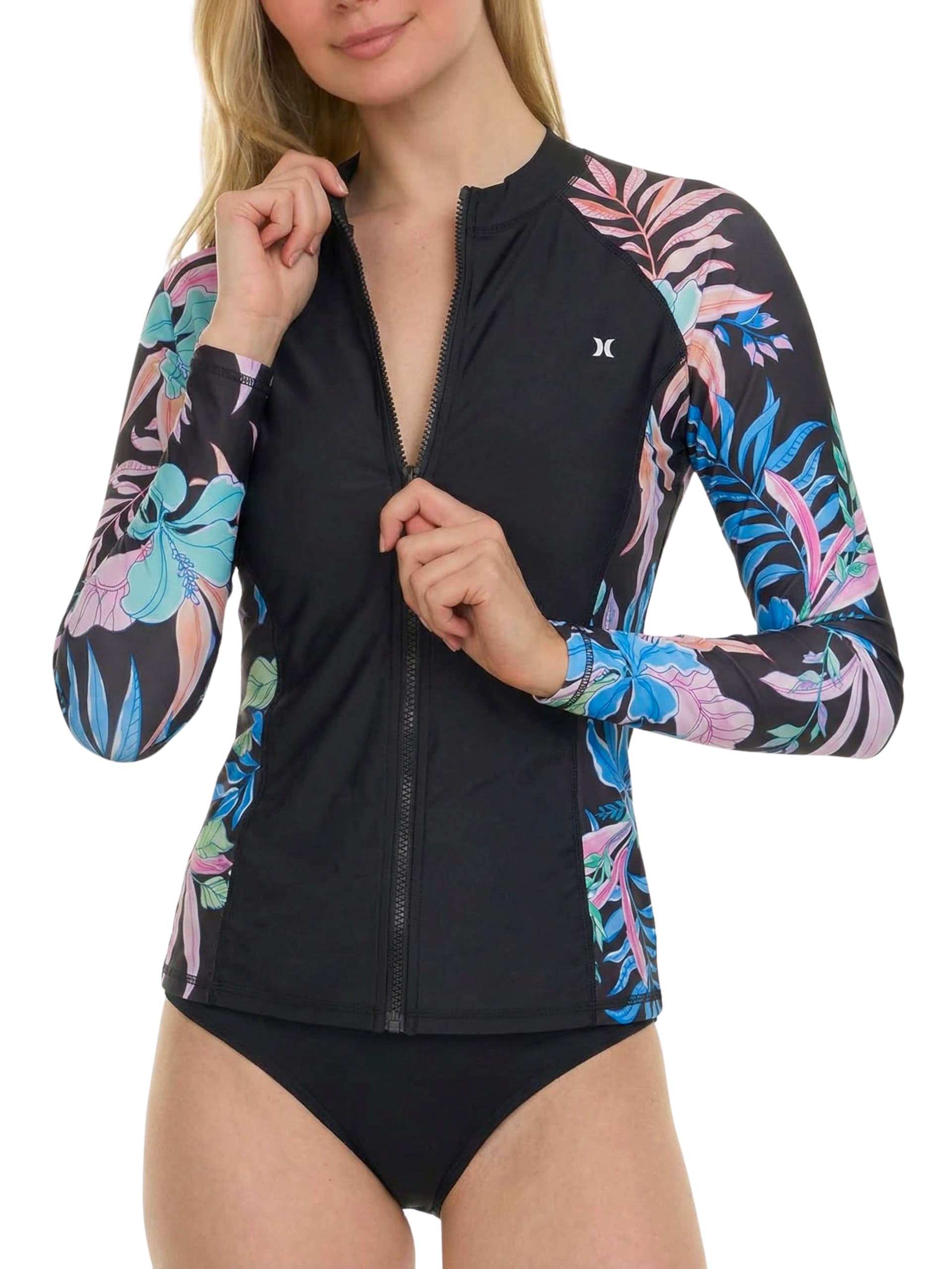 Hurley Rash Guard for Women Full Zip, Zip Up Long Sleeve Swim Shirts for Women, Surfing Top UPF 50+ SPF Sun & UV Protection, Blackmulti, XL