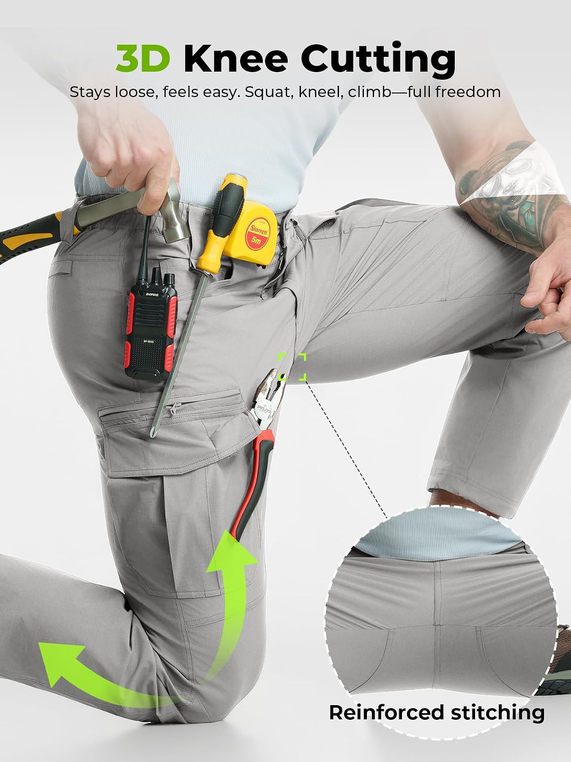 FRONTEND Men’s Hiking Pants – Lightweight Quick-Dry Water-Resistant with 8 Pockets, Adjustable Cuffs, Elastic Waist No Belt