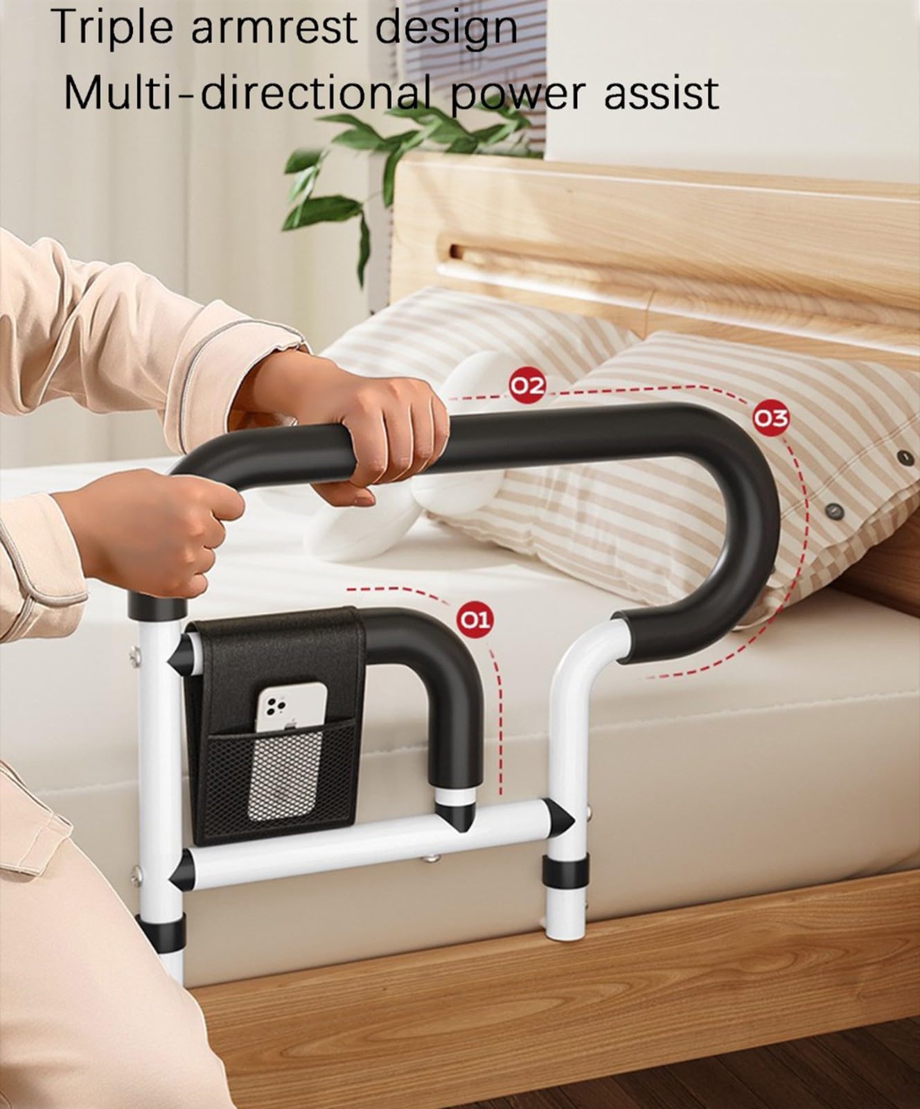 Sponde Letto Anziani Anticaduta, Barra di Supporto per Comodino per Anziani, Barra per Letto, Supporto per Alzarsi E Sedersi, Maniglia per Alzarsi dal Letto