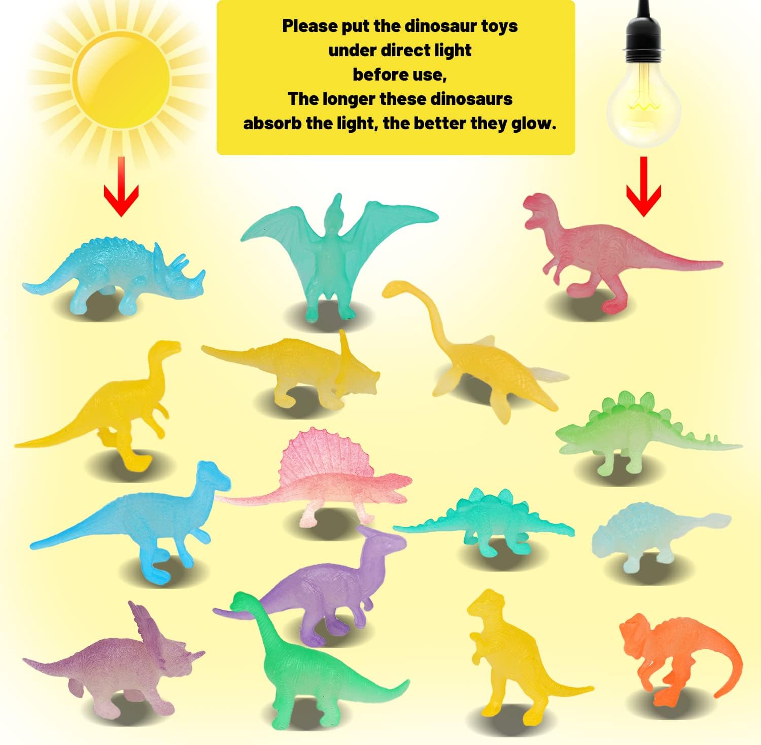 Mini Dinosaurs,44pcs Glow in The Dark Dinosaurs Figure for Kids Dinosaur Party Favor Cup Cake Topper Goodie Bag Filler Classroom Prize