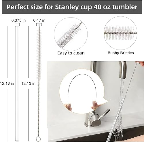 Miniatura 6 de Pajitas para vaso Stanley de 40 onzas, popote de repuesto compatible con popotes Stanley, 6 popotes reutilizables con 1 cepillo de limpieza, Tritan,