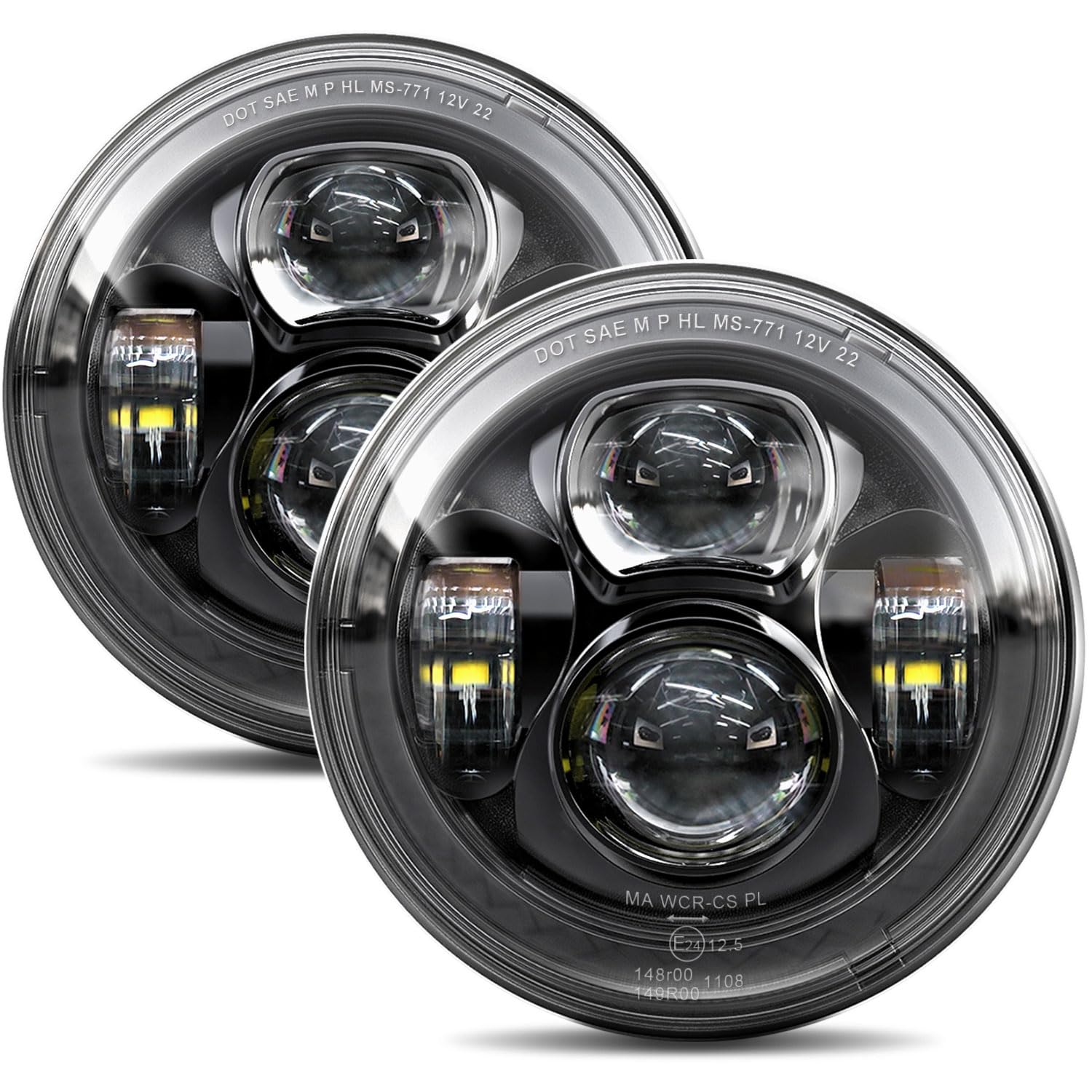 7-Inches LED Headlights Round H6024 Compatible with Jeep Wrangler JK TJ LJ CJ Miata Ford Chevy GMC High/Low Sealed Beam 160W 7200 Lumens Headlamp Replacement DOT Approved Black Non-halo