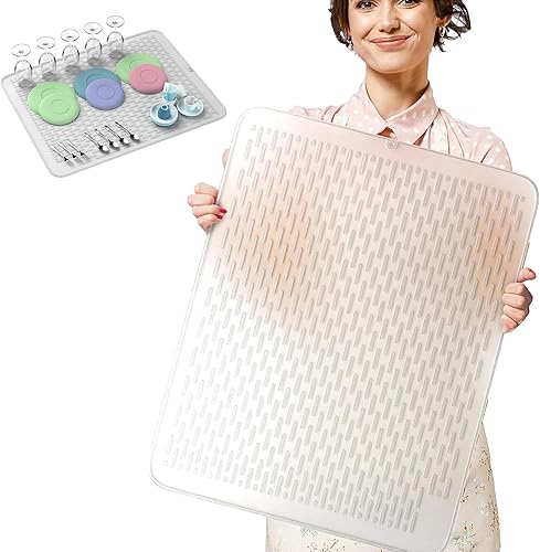 MonsterMat - Tapete extra grande (30 x 24 pulgadas) para secar platos de silicona resistente para encimeras de cocina (translúcido, XL - 30 x 24