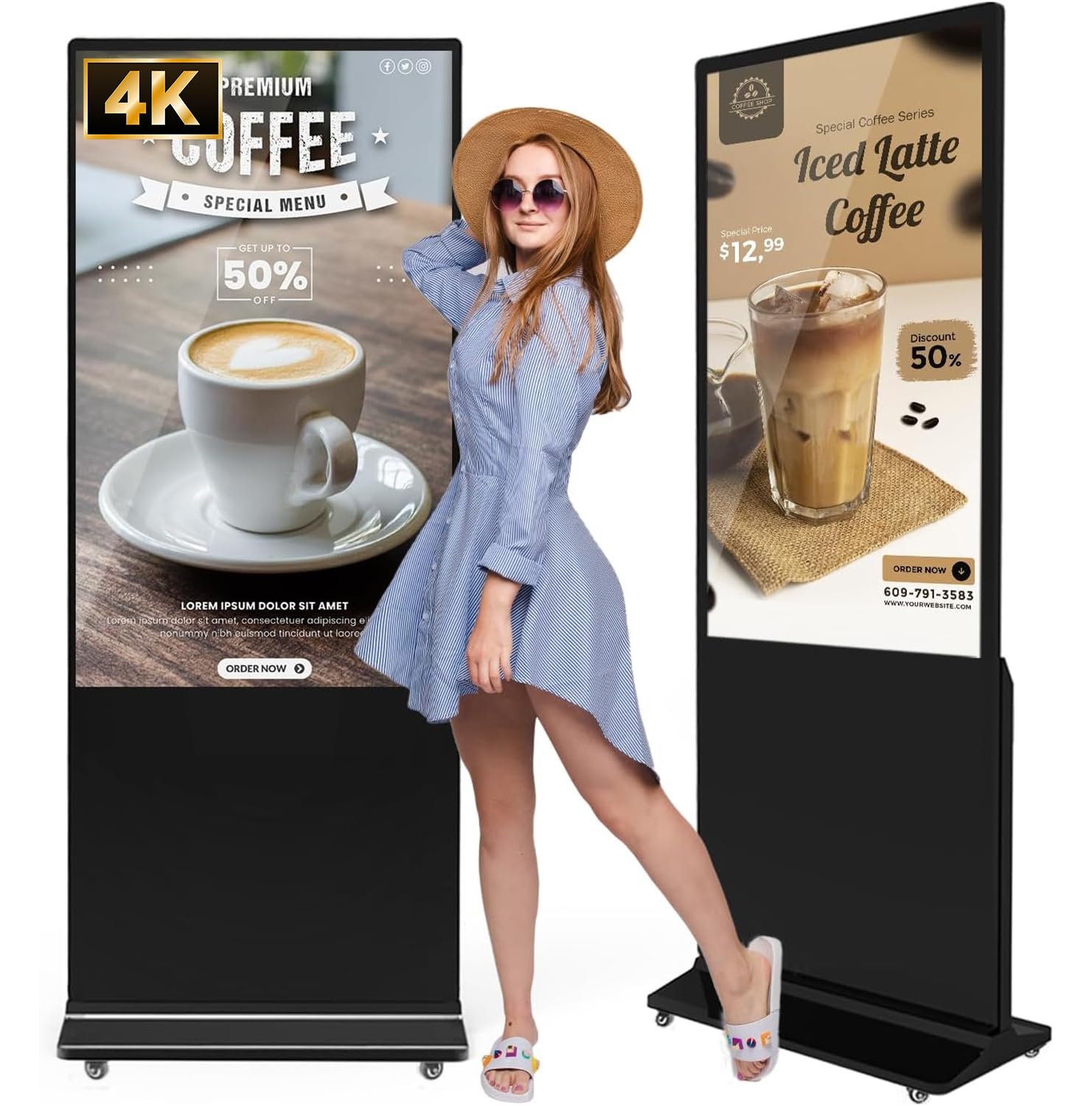 JIYANG 55 Inch 4K Indoor Digital Signage Display Floor Standing Digital Kiosks LCD Totem Monitor with WiFi HDMI/USB Input Auto Media Player Android System,Free Customization Logo