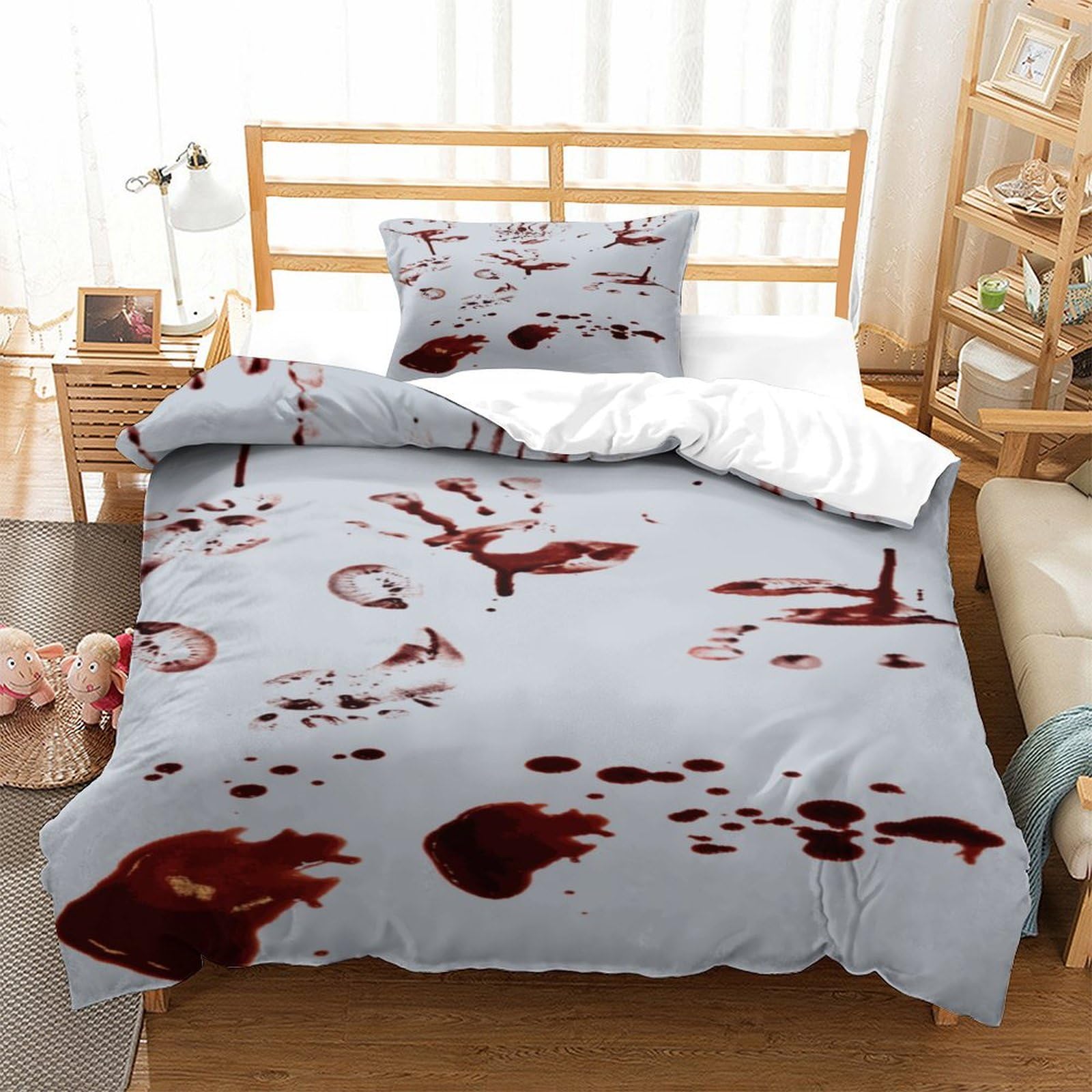 P1s9u7w5y Blood Splash-4 3D Printed Cherry Blossom Duvet Cover Set 3Pcs Microfiber Sakura Bedding Set Single（135X200cm）