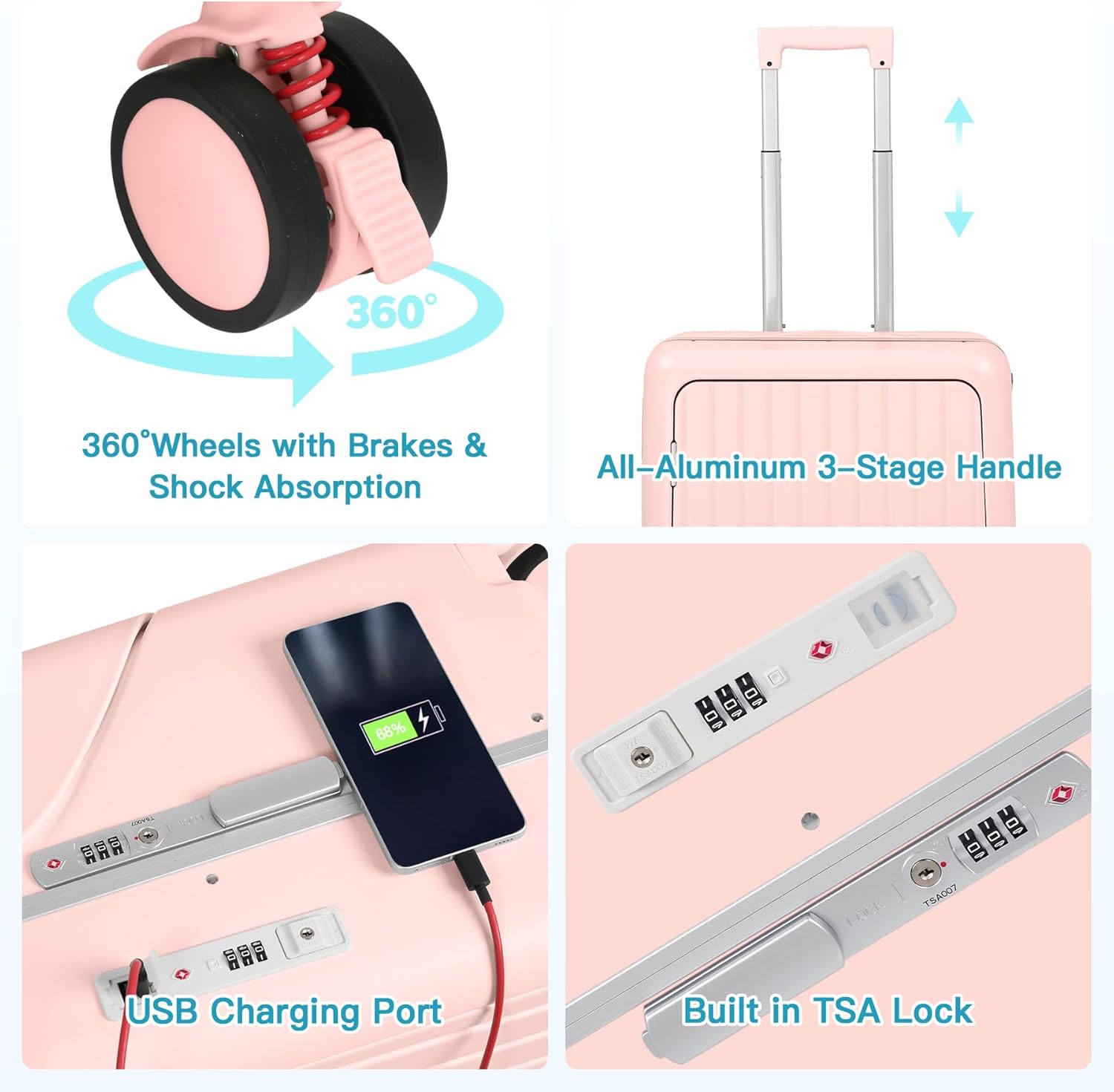 A teddy bear secured with a seatbelt on the luggage seat, demonstrating the foldable seat back and bag hook.