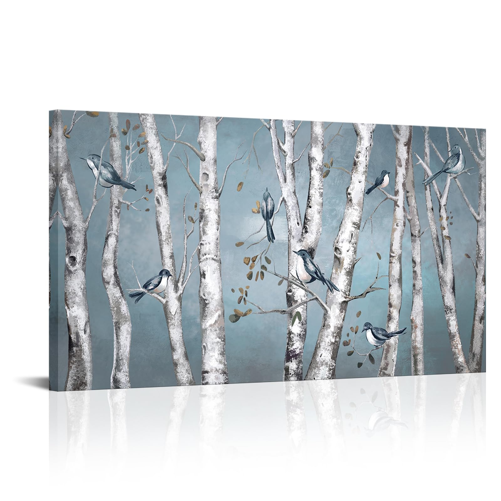 iHAPPYWALL Large Landscape Forest Canvas Wall Art Blue Bird on White Birch Tree Picture Print for Living Room Bedroom Office Decor Ready to Hang 20x36inch