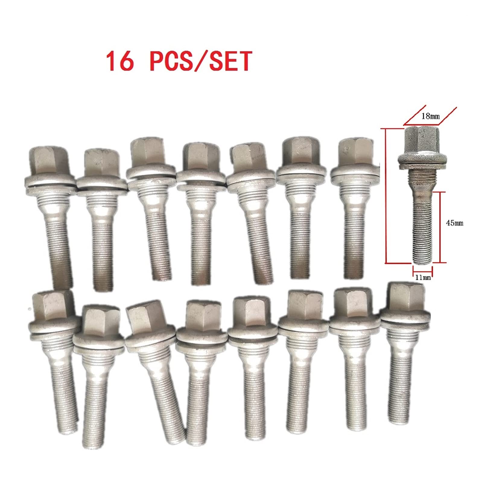 Ecrou Antivol,Boulon de Roue,Goujon de Roue M12 X 1.25 Roue Longues Longues Boulons De Siège Plat Lave-Linge Pneus Utilisation Adaptée pour Citroen Peugeot 301 3008 308 406 607(16 PCS)