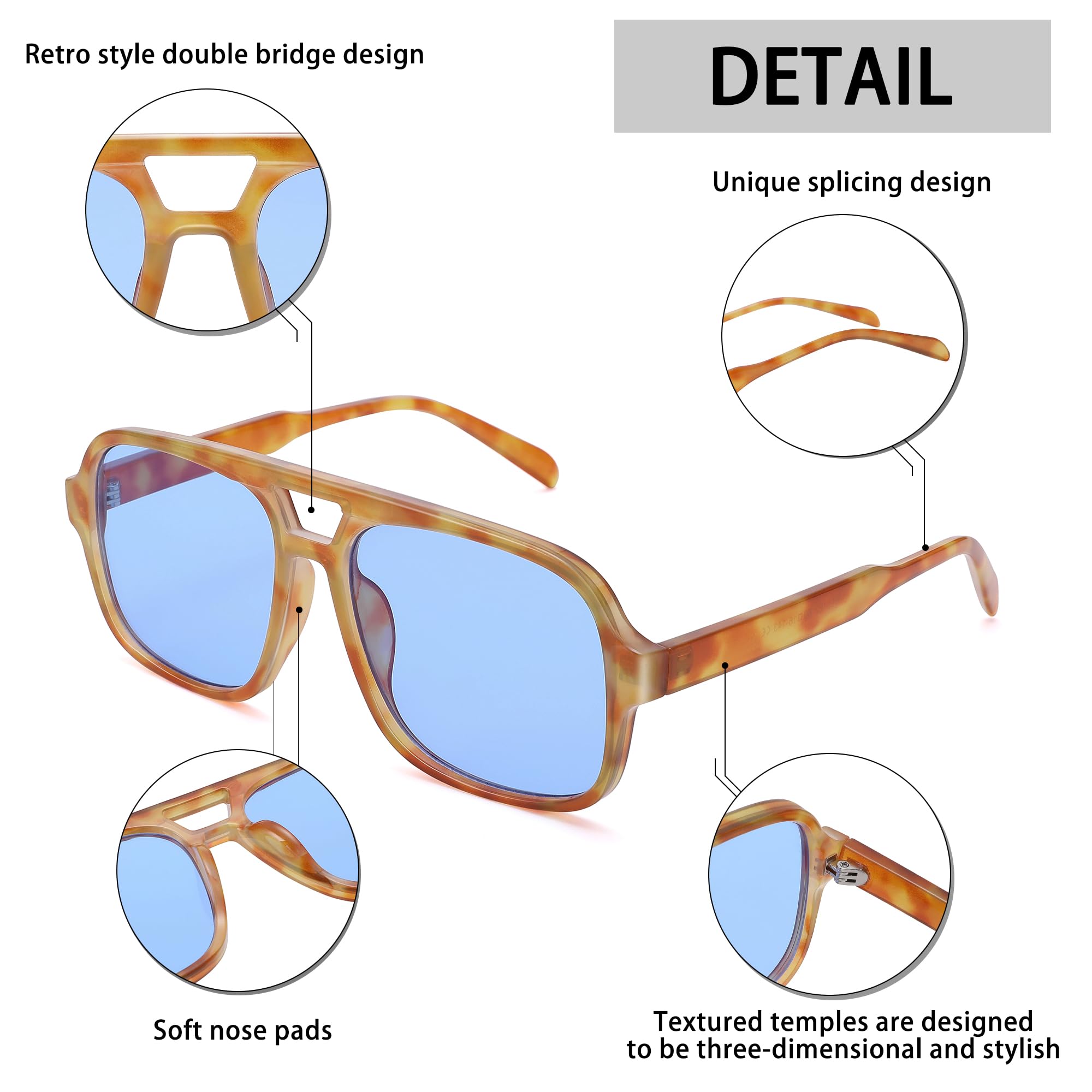 Retro Piloten-Sonnenbrille für Damen und Herren, trendige quadratische 70er-Jahre-Sonnenbrille, UV400-Schutz