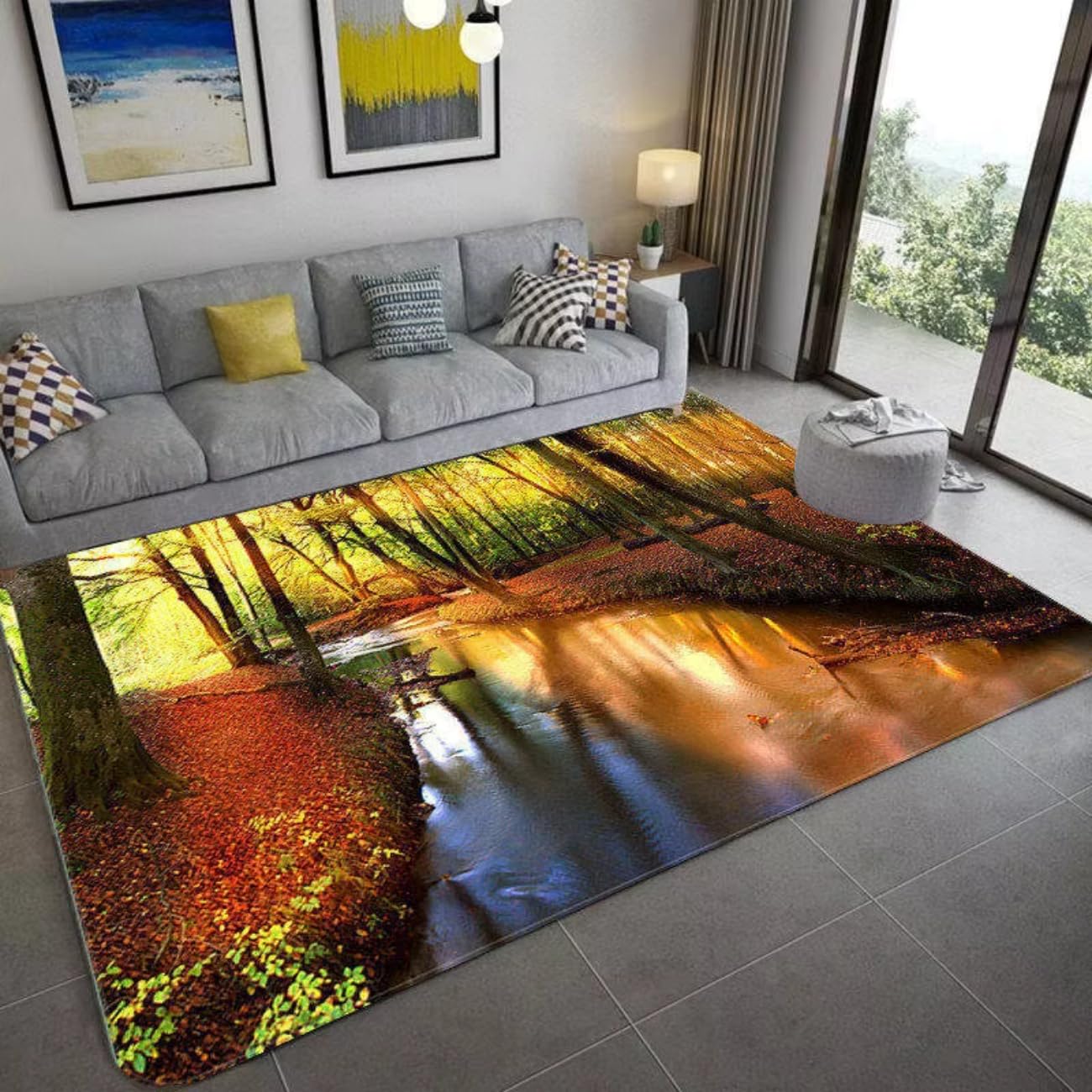 Tapis 3D flanelle moderne paysage forêt verdoyante lavable 160x200