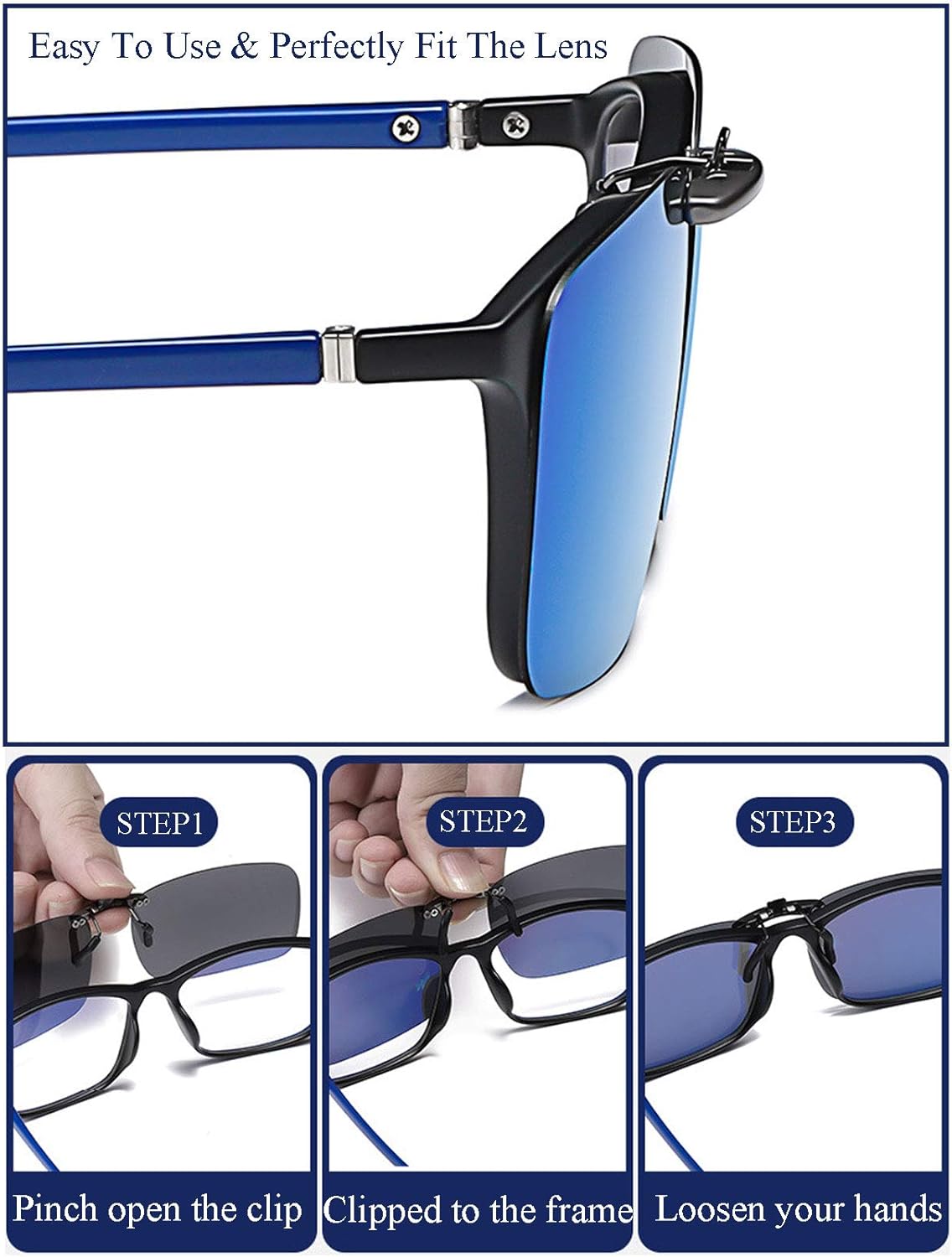 Polarized Clip On Sunglasses Anti Glare UV400 Non-flip Clip-on Sunglasses over Prescription Glasses - Image 5