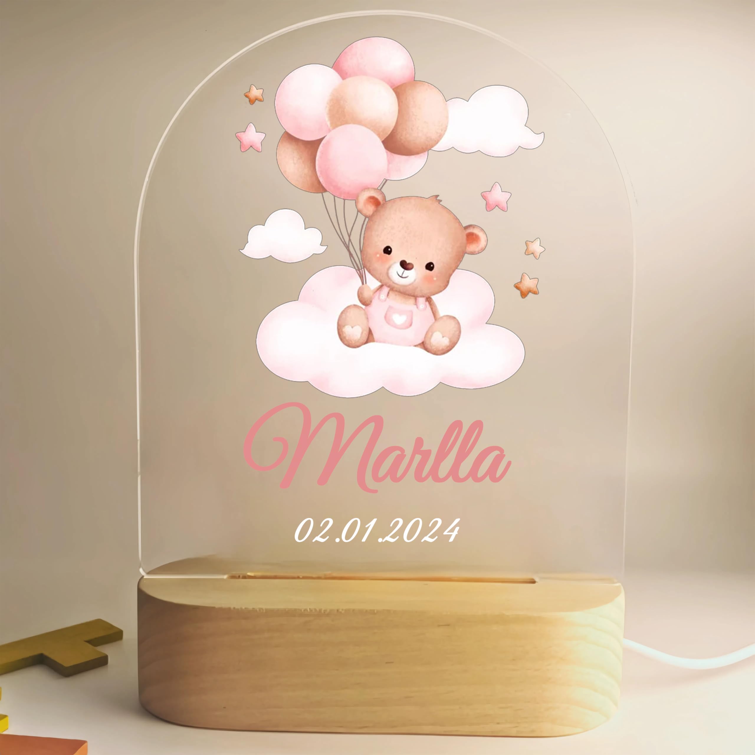 Lampara Bebe Personalizada,Regalos Originales Bebe,Lámpara Mesita Noche Recien Nacidos Personalizados con Nombre,Lamparas Personalizadas,Luz Nocturna Infantil,Bebes,Niña,Niños,Regalo Bautizo