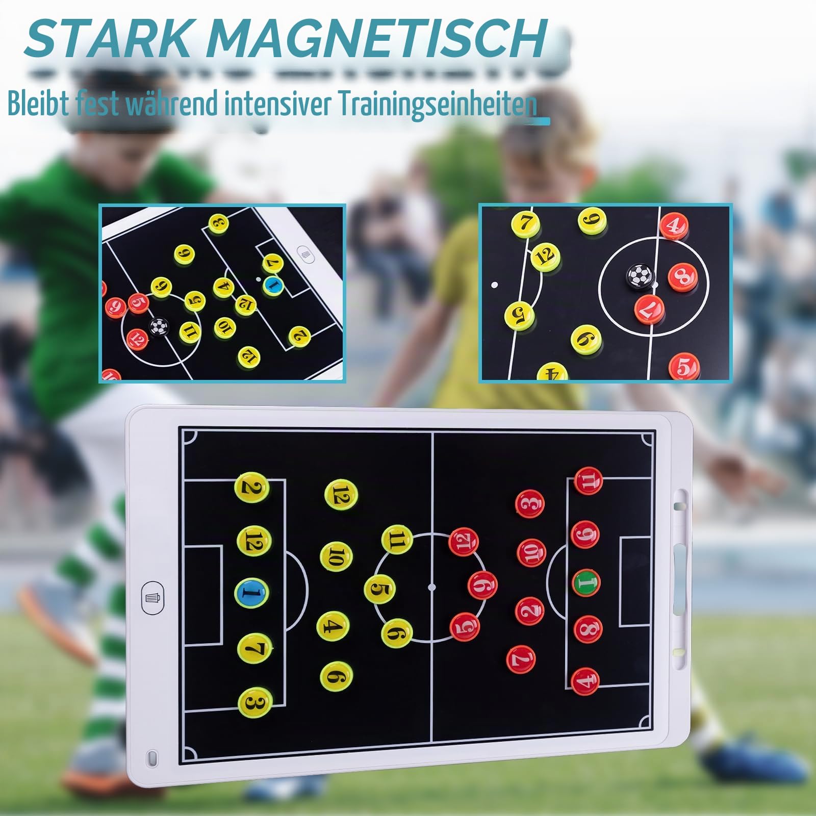 WodGod Magnetisches elektronisches Fußball-Trainingstafel, 40,6 cm (16 Zoll), LCD-Fußball-Strategiebrett mit Eingabestift, Taktikbrett, Trainingsausrüstung, Weiß