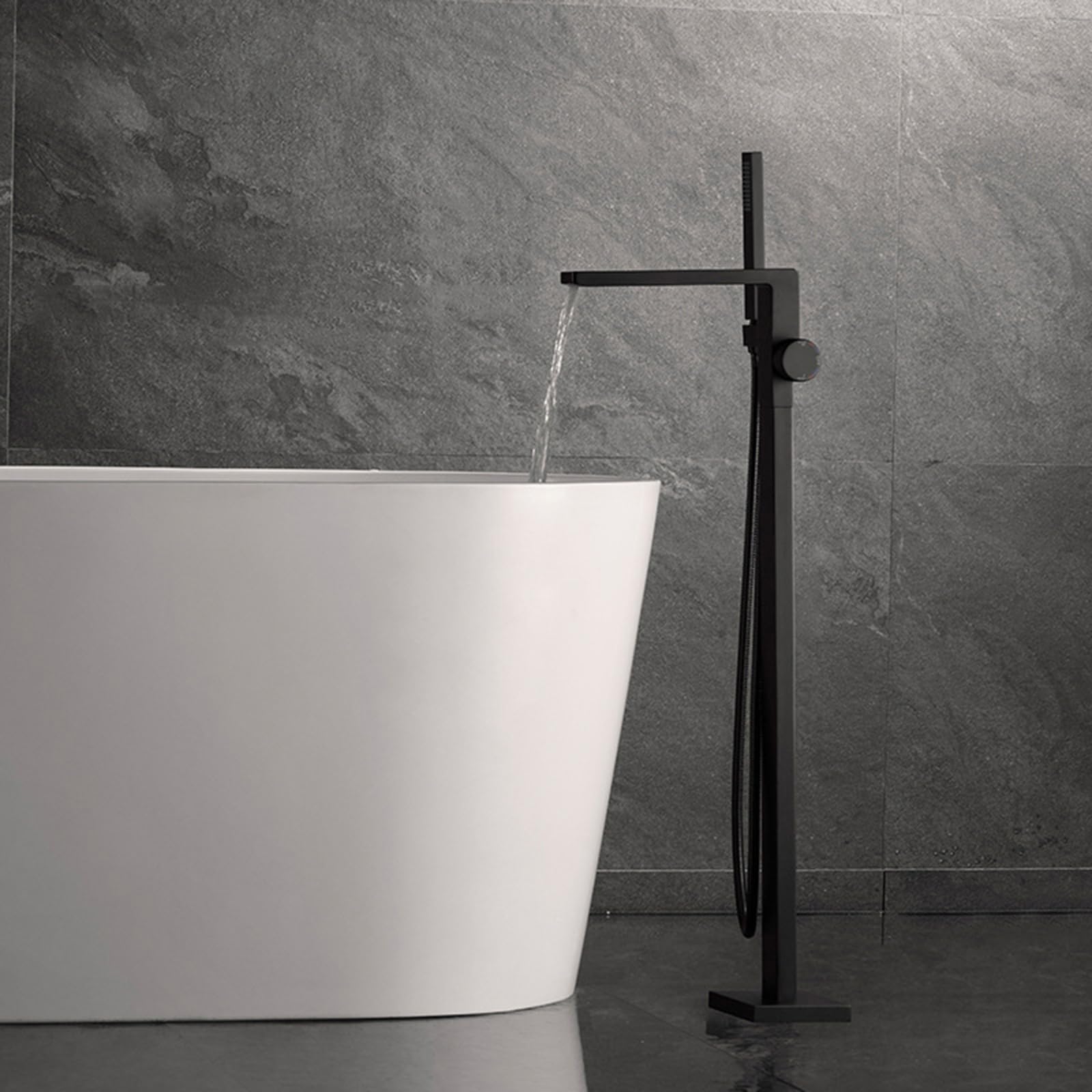 ZYCHSJXA Bath Shower Mixer Tap Black Freestanding Bathtub Faucet Waterfall Bathroom with