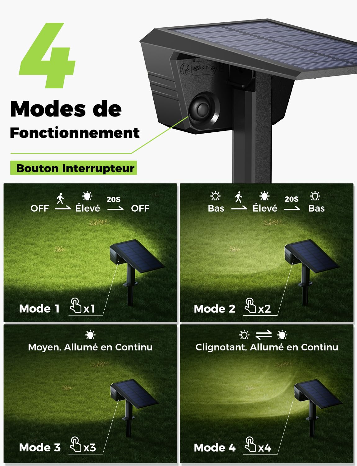 Lampe Solaire Exterieur Detecteur de Mouvement, 6 Pièces, IP67 | 4 Modes, 39 LED 3000K, Montage Mur ou Sol, Allumage Automatique au Crépuscule, Jardin Terrasse Garage, Blanc Chaud