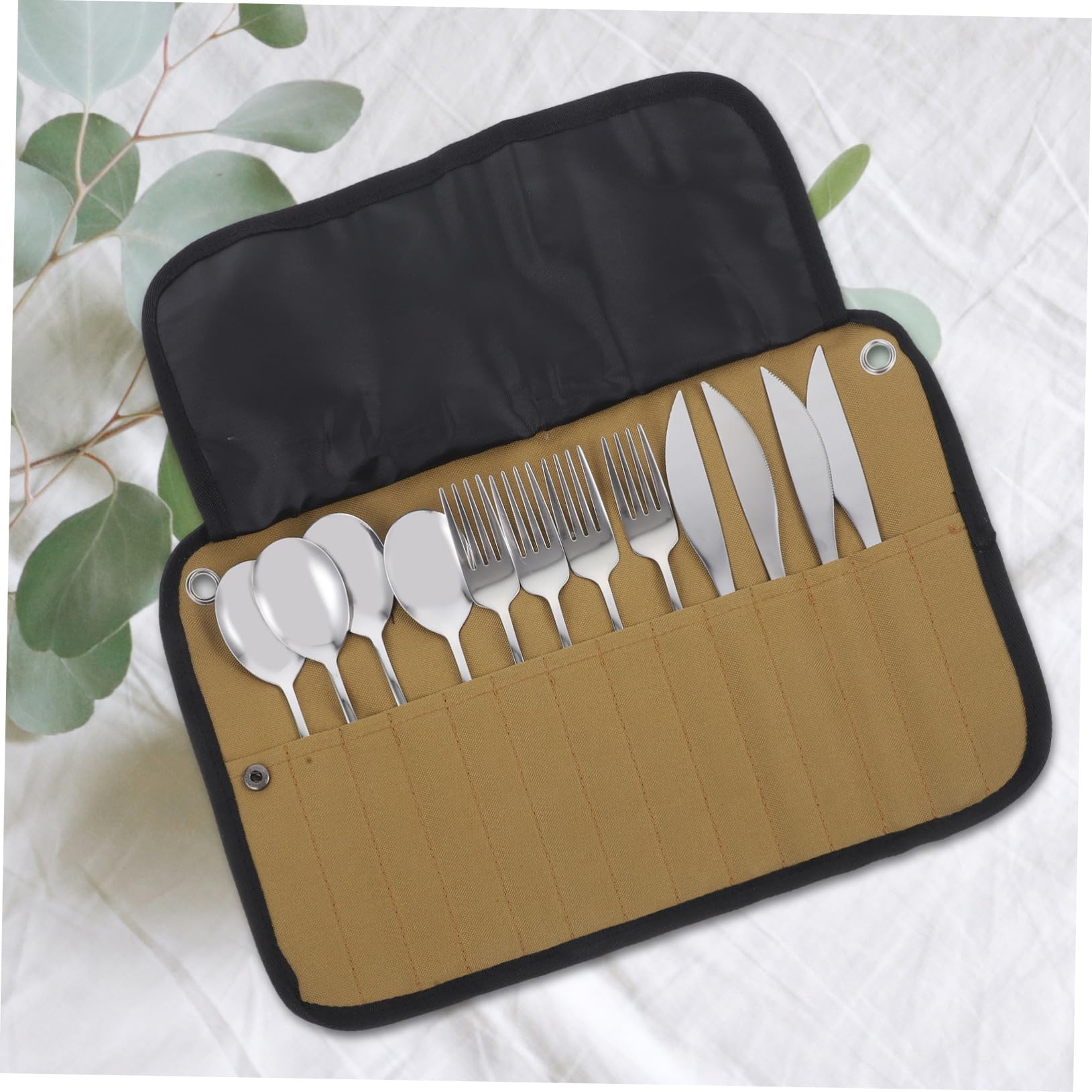 Tragbares Besteckset 1 Satz aus Edelstahl, Silber, mit Tasche | Picknickzubehör, Kompakt Verstaubar, Nylon Bestecktasche, für Restaurant und Outdoor Einsatz