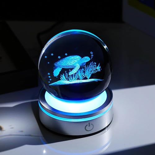 Miniatura 2 de Bola de cristal 3D de tortuga marina de 3.15 pulgadas, regalos para mujeres y hombres, esfera de arte coleccionable de animales del océano con base