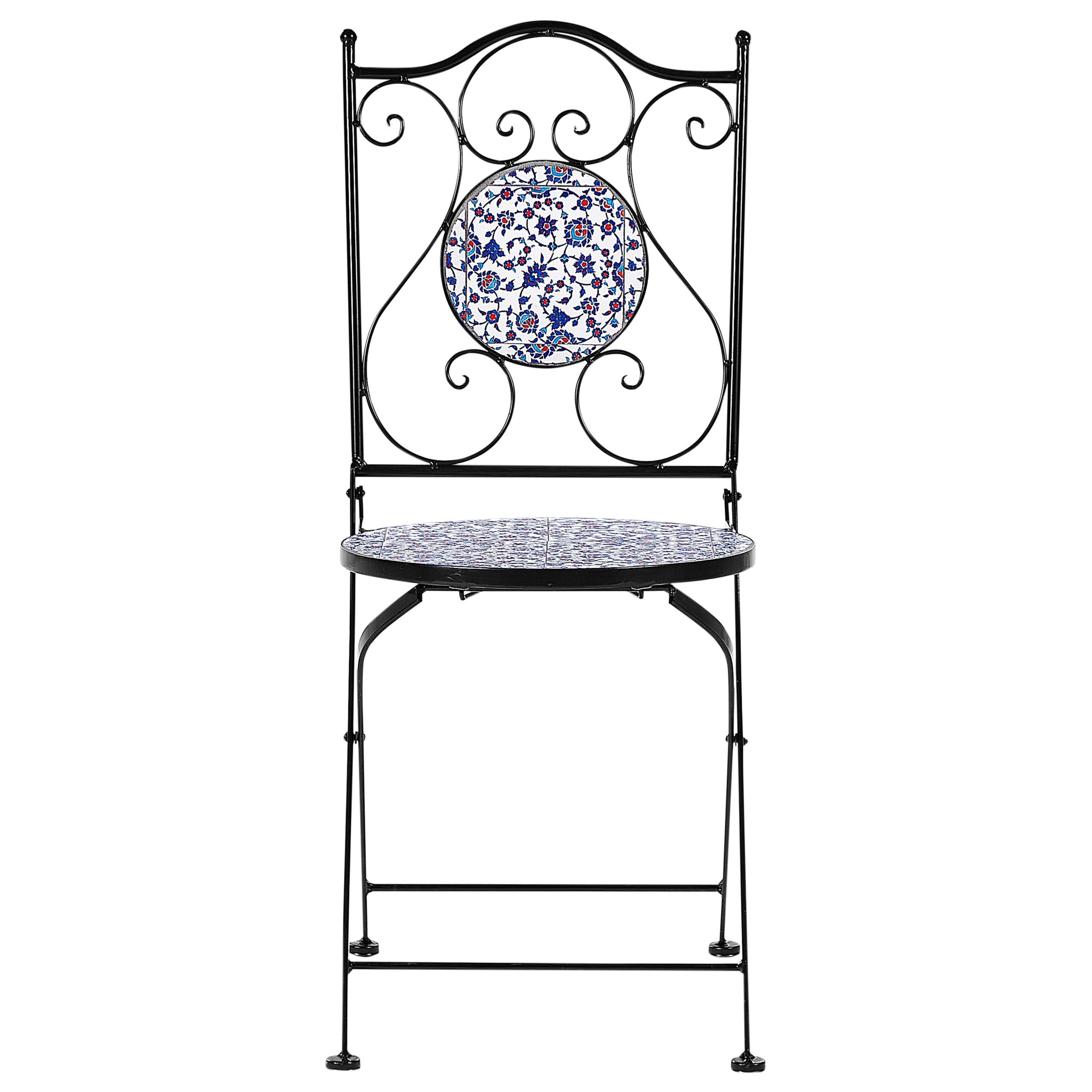 Beliani Conjunto de balcón jardín Exterior Metal Estilo Vintage patrón Mosaico Estructura de Hierro Negro Azul Camprena