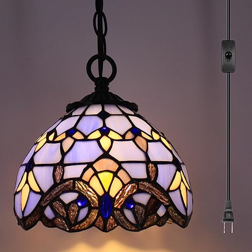 Lámpara colgante pequeña Tiffany con vitrales enchufables, de 8 pulgadas, altura ajustable, lámpara colgante para el hogar, cocina, isla, comedor, disponible en Yaxa Guatemala