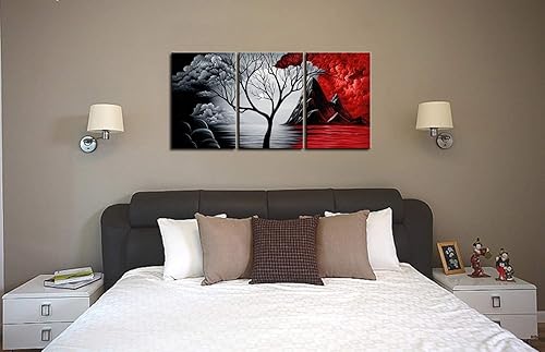 Miniatura 9 de Wieco Art - Lienzo de reproducción de pinturas al óleo moderno para decoración de pared arte de pared con 3 paneles diseño abstracto de árbol de