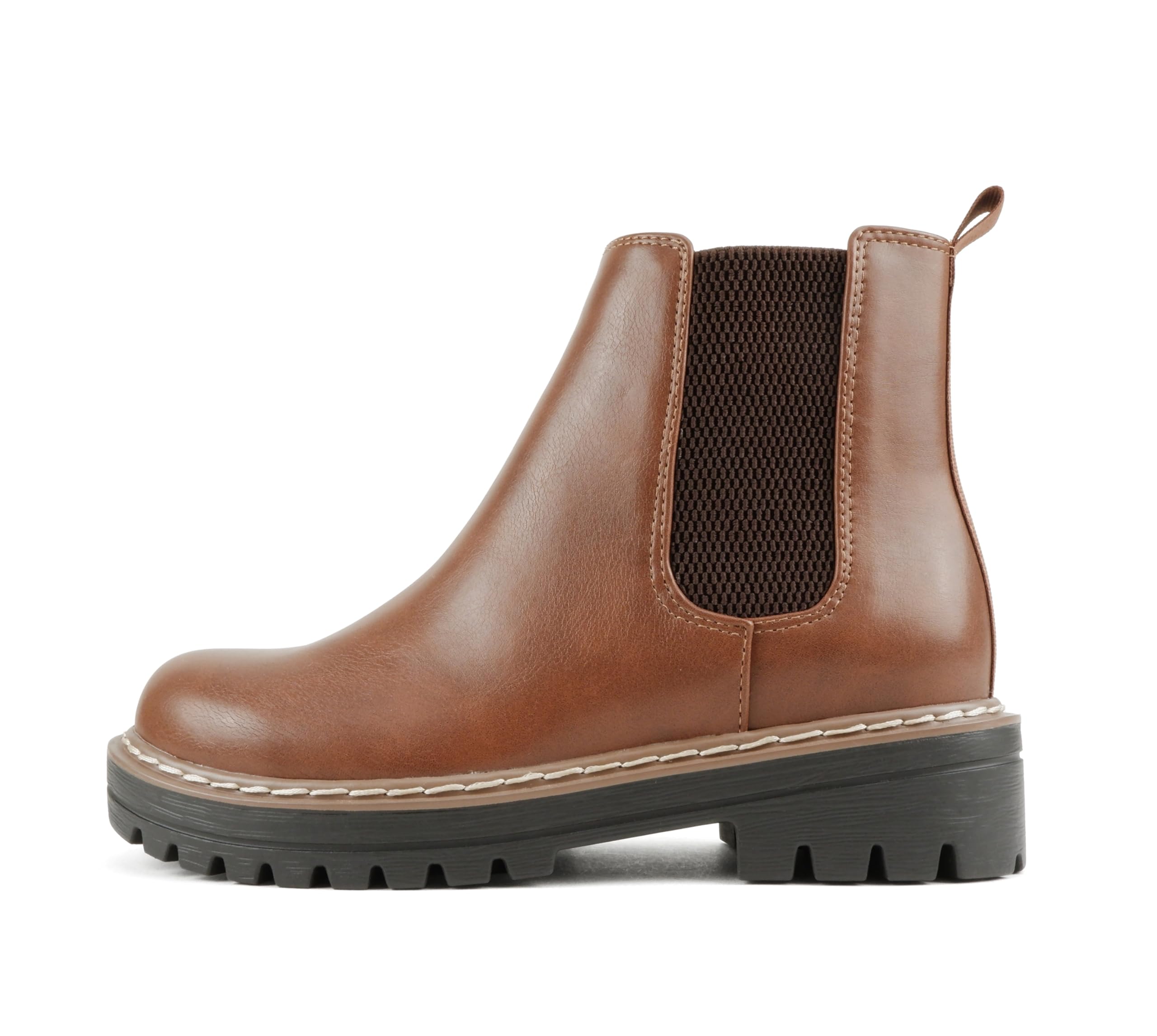 Soda Pilot Women Lug Sole Low Heel Chelsea Fashion Ankle Bootie w Double Elastic Gore