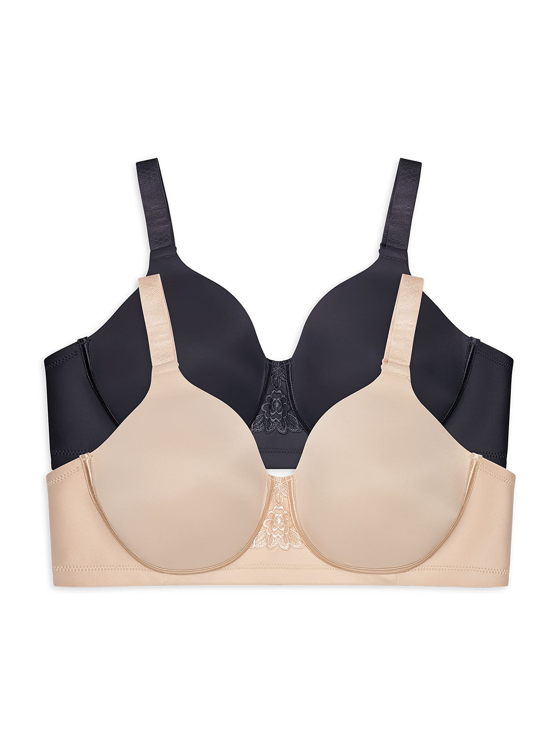Vanity Fair Womens Full Figure Beauty Back Smoothing Bra 36C-42H Wirefree-2 Pack-Beige Black 42C