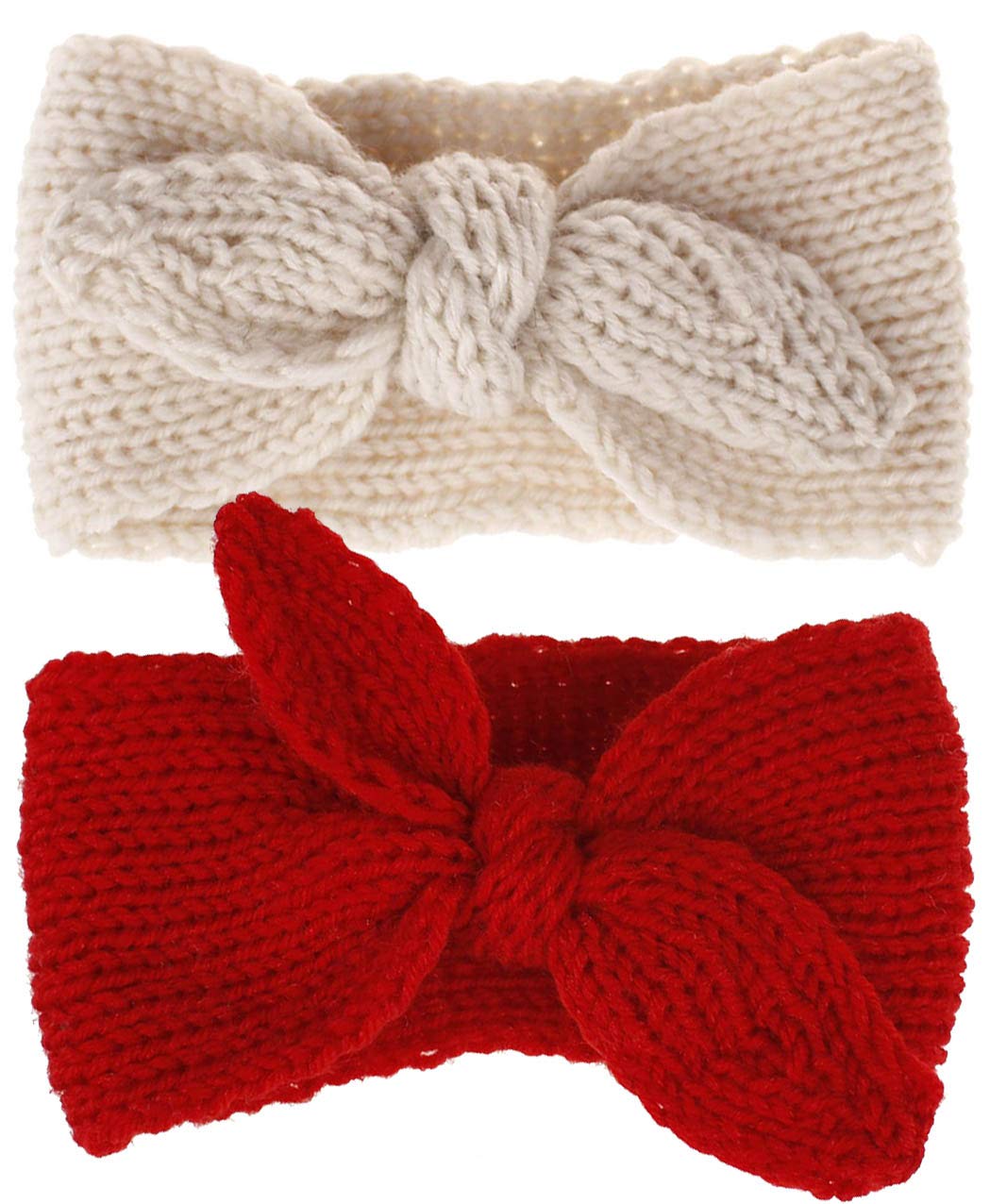 Utaly - Diadema de invierno con nudo de conejo para niñas pequeñas, calentador de orejas, color rojo y beige, elástica