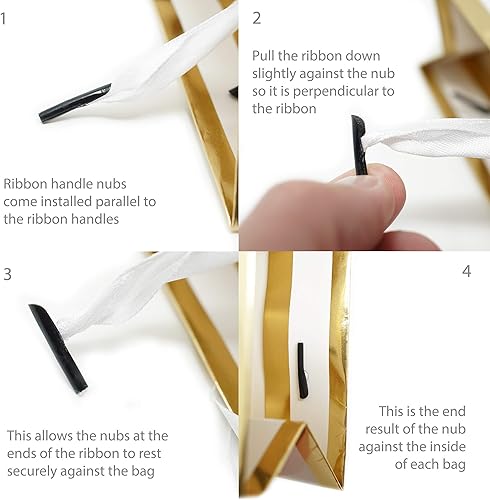 Miniatura 7 de Bolsas de regalo de papel para todos los eventos y fiestas con asas de cinta de satén + papel de seda decorativo, 12 unidades (rosa, dorado milar)