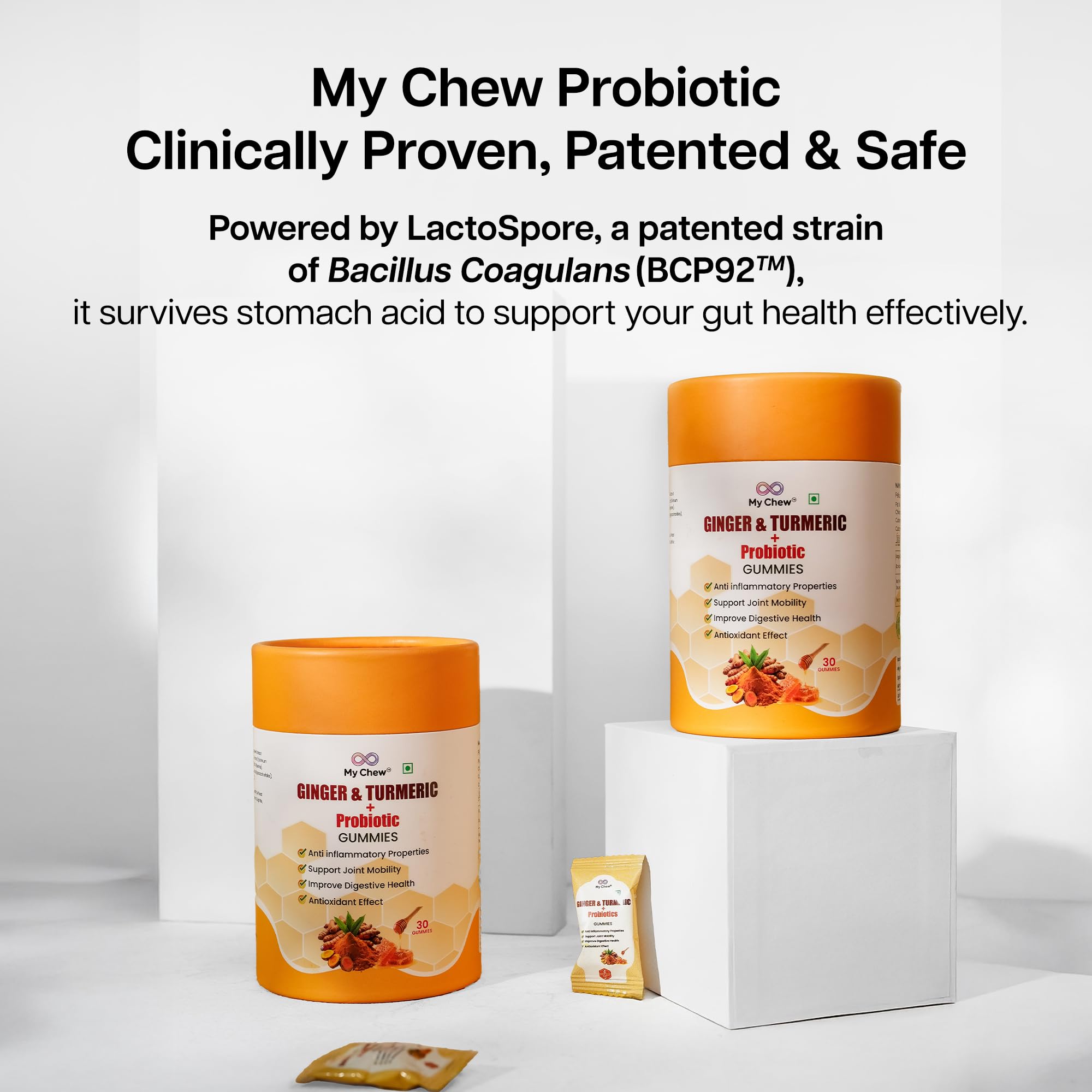 My Chew Probiotic Ginger & Turmeric Anti Inflammation Gummies, 1 Billion CFU Clinically Proven Immunity Booster With Ginger, Turmeric, Tulsi, Probiotic & Honey No Added Sugar, Gut Friendly, 30 Gummies — Amazon image 5
