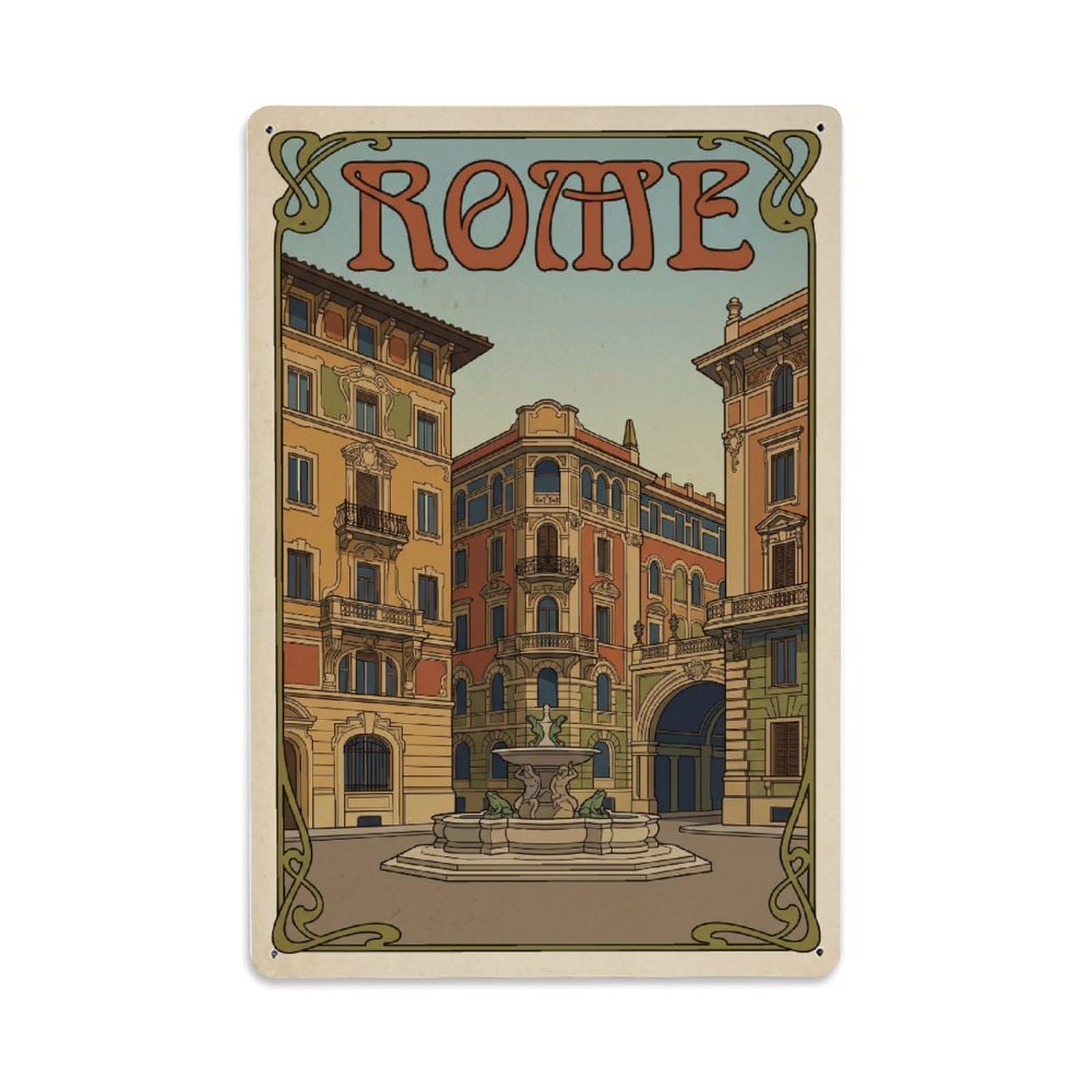 Vintage Travel Rome Piazza Mincio Art Nouveau Elegant Buildings Italy Metal Tin Sign Plaque Wall Decor for Cafe, Club Bar, Office, Home Garden Metal Poster 8x12Inch