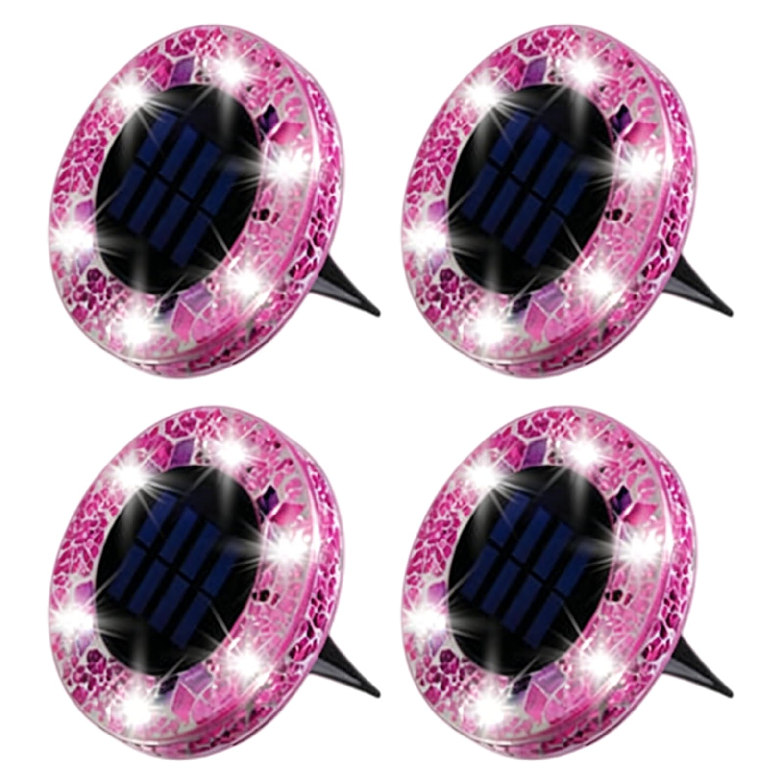 Mosaic Solar Ground Lights, LED Outdoor Disc Lights, Waterproof Sun-Powered Landscape Lighting, Auto On/Off Pathway Lights for Walkway, Driveway, Courtyard & Garden Decor (4PCS Purple)